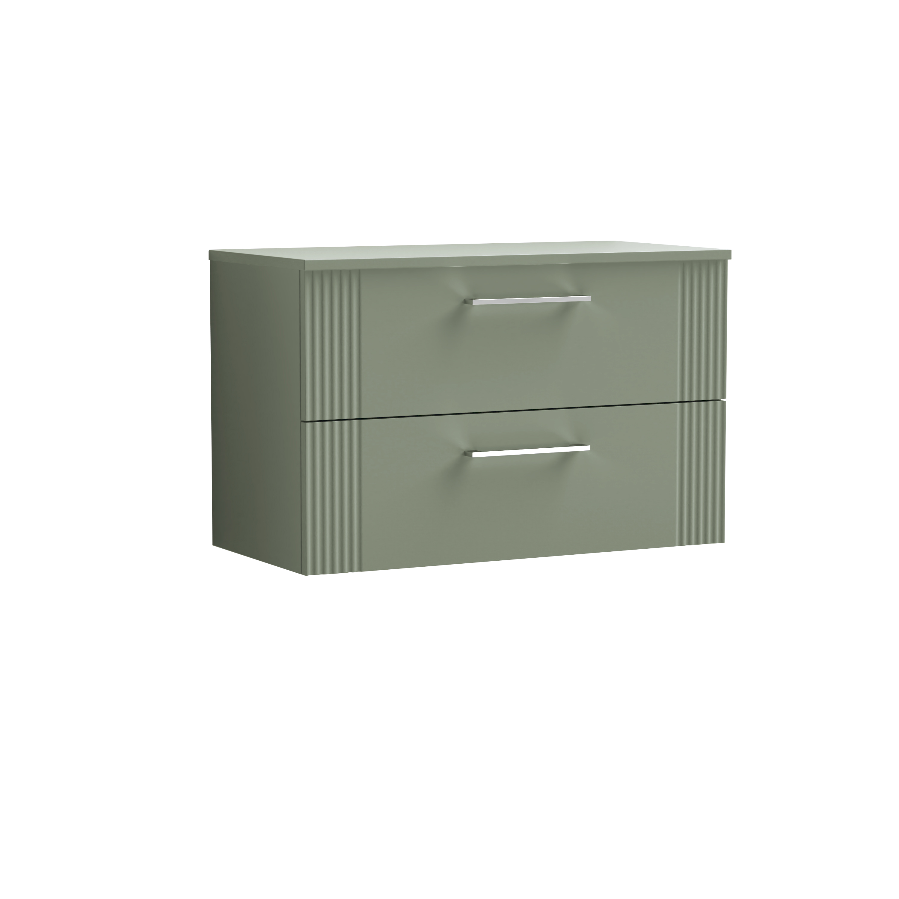Nuie Deco Satin Green 800mm Wall Hung 2 Drawer Vanity Unit and Worktop DPF895W