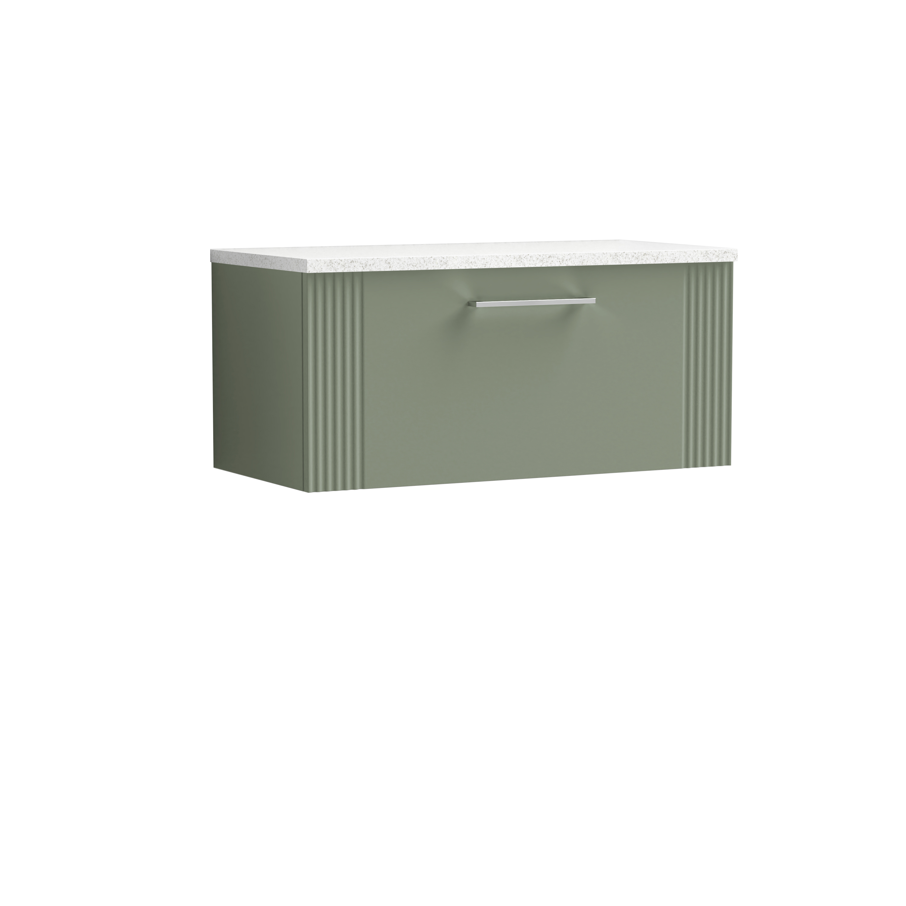 Nuie Deco Satin Green 800mm Wall Hung Single Drawer Vanity Unit and Laminate Top DPF896LSW