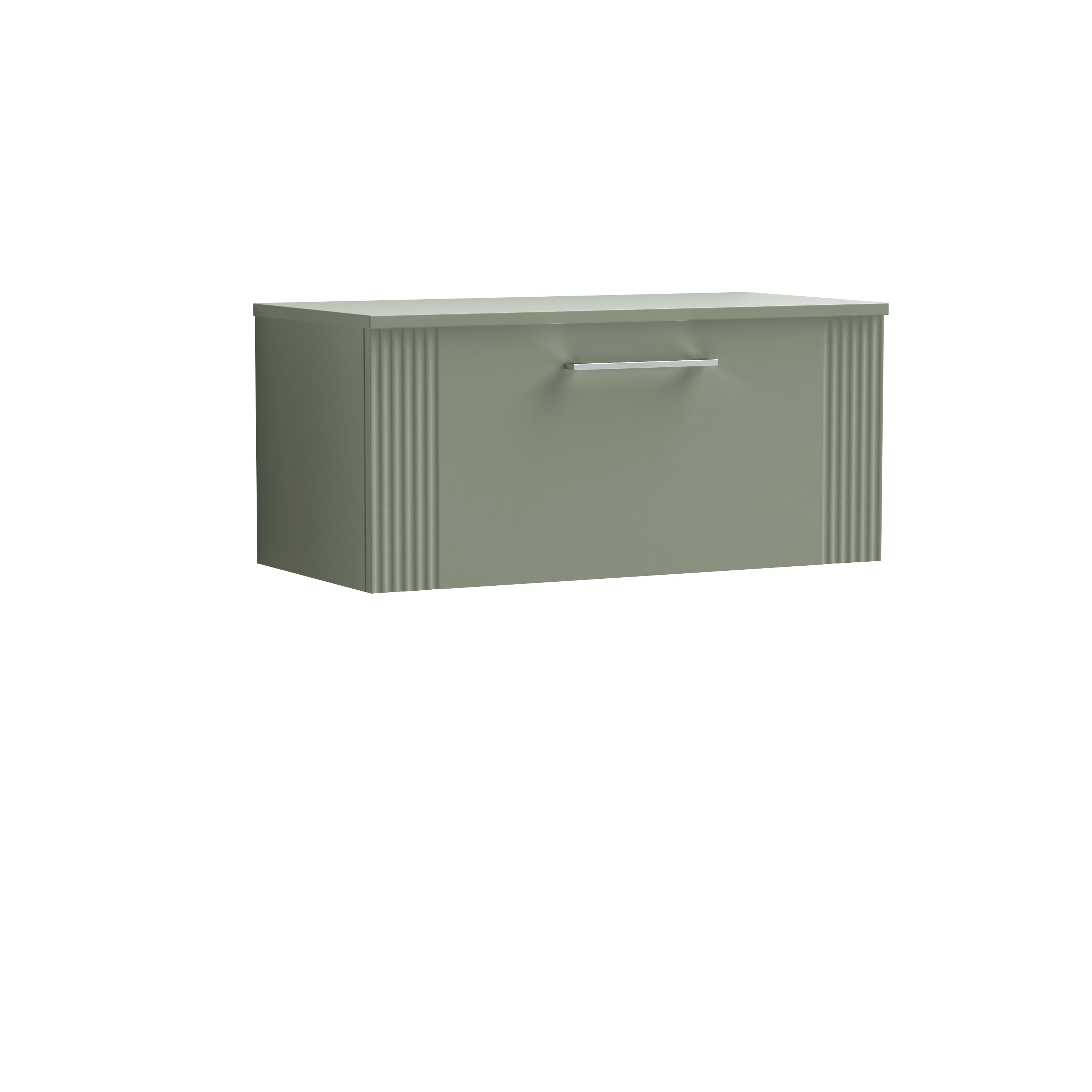 Nuie Deco Satin Green 800mm Wall Hung Single Drawer Vanity Unit and Worktop DPF896W