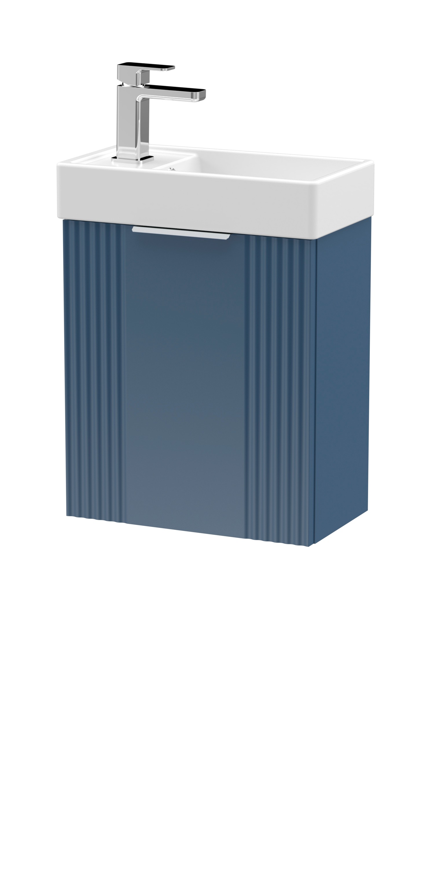 Nuie Deco Compact Satin Blue 400mm Wall Hung Vanity Unit and Basin FLT390