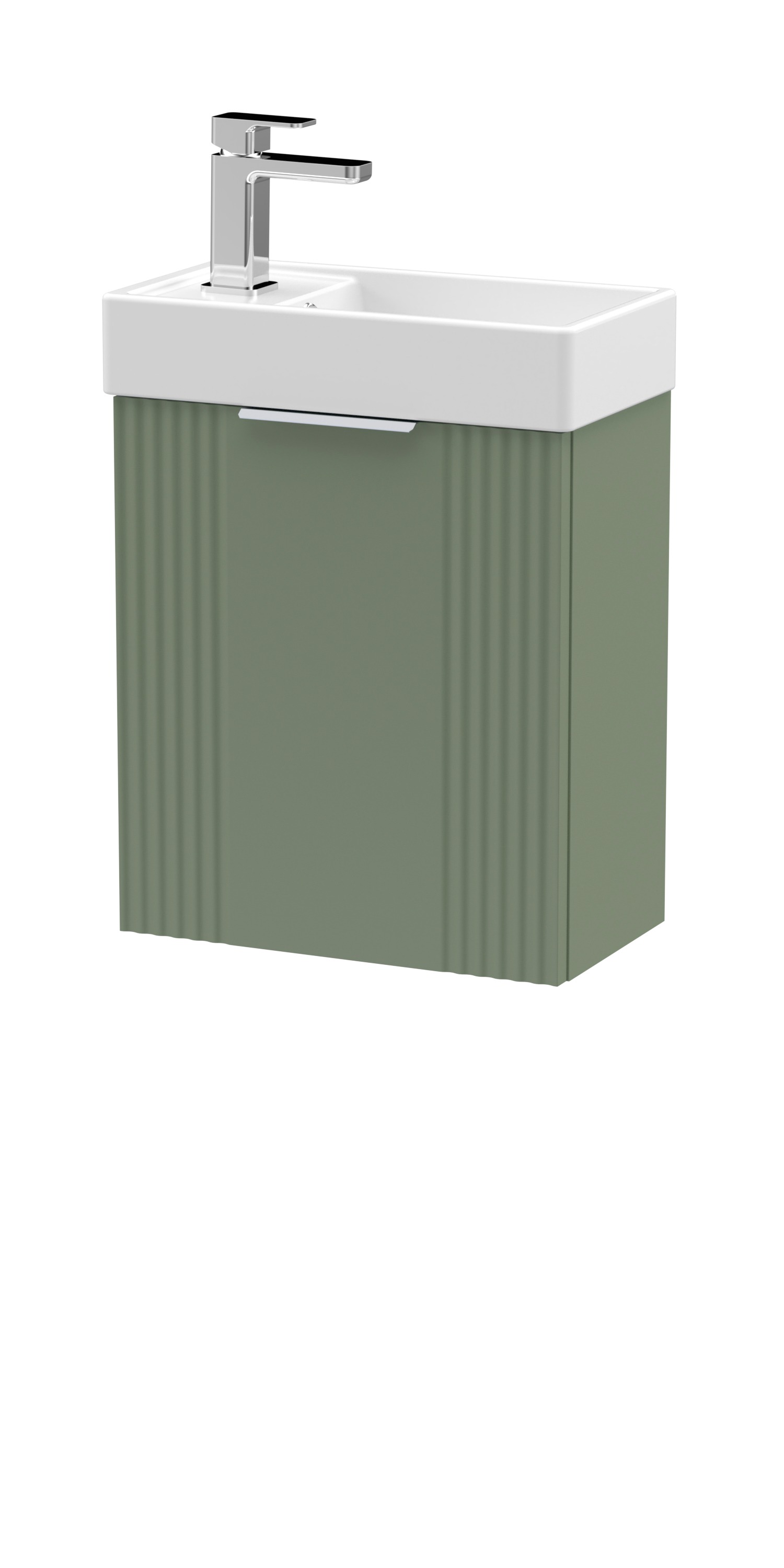 Nuie Deco Compact Satin Green 400mm Wall Hung Vanity Unit and Basin FLT890