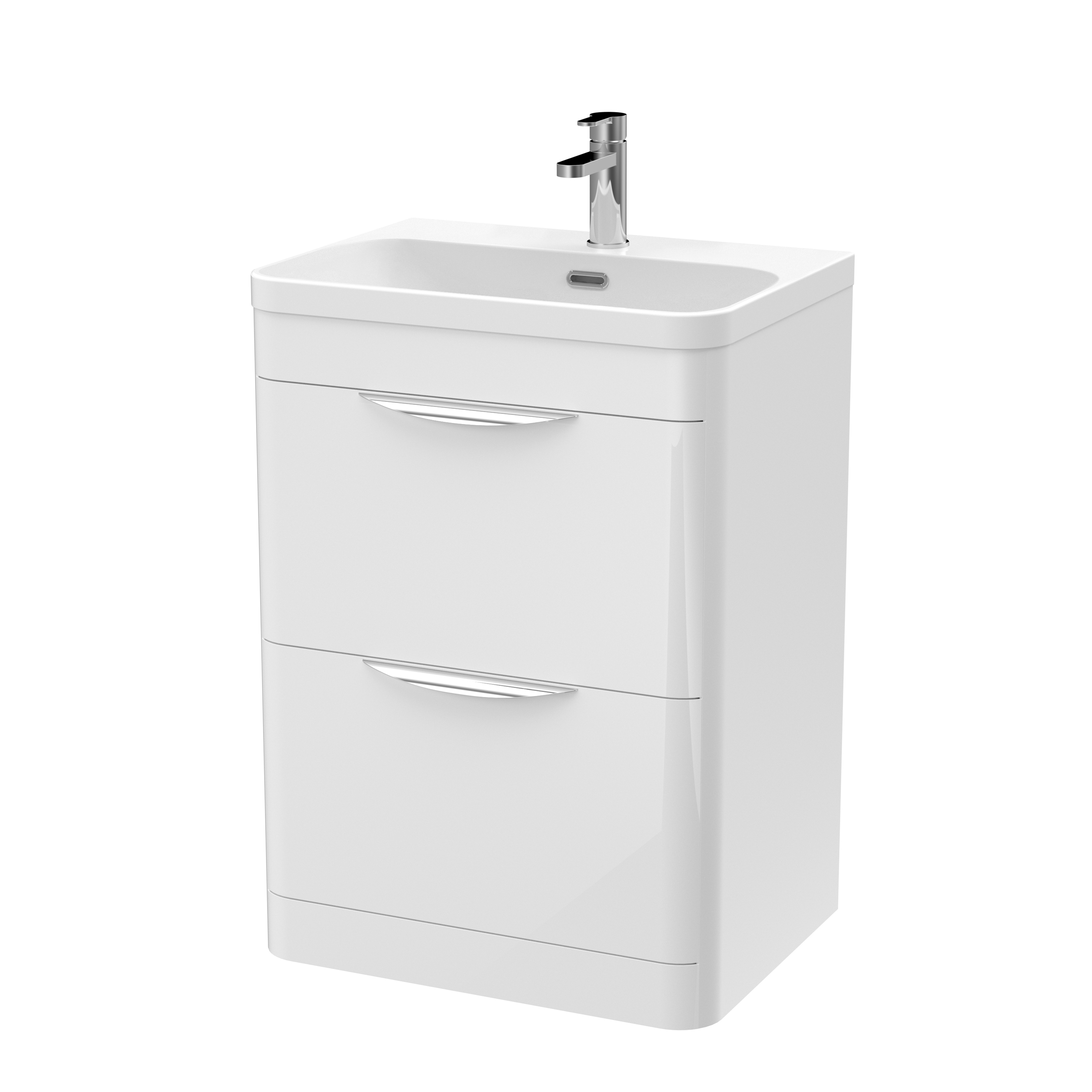 Nuie Parade Gloss White 600mm Floor Standing Vanity Unit and Thin Edge Ceramic Basin FPA001B