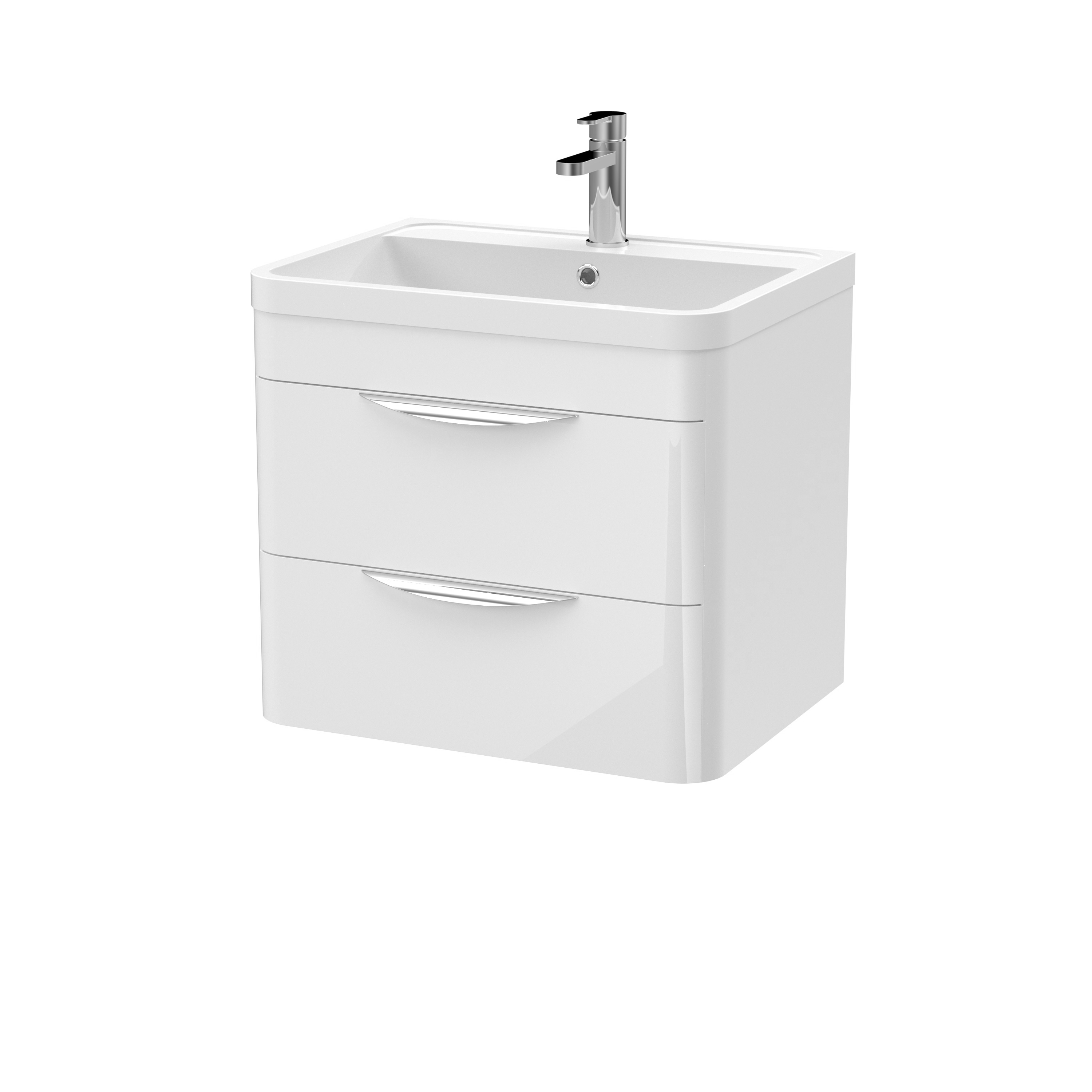 Nuie Parade Gloss White 600mm Wall Hung Vanity Unit and Polymarble Basin FPA002