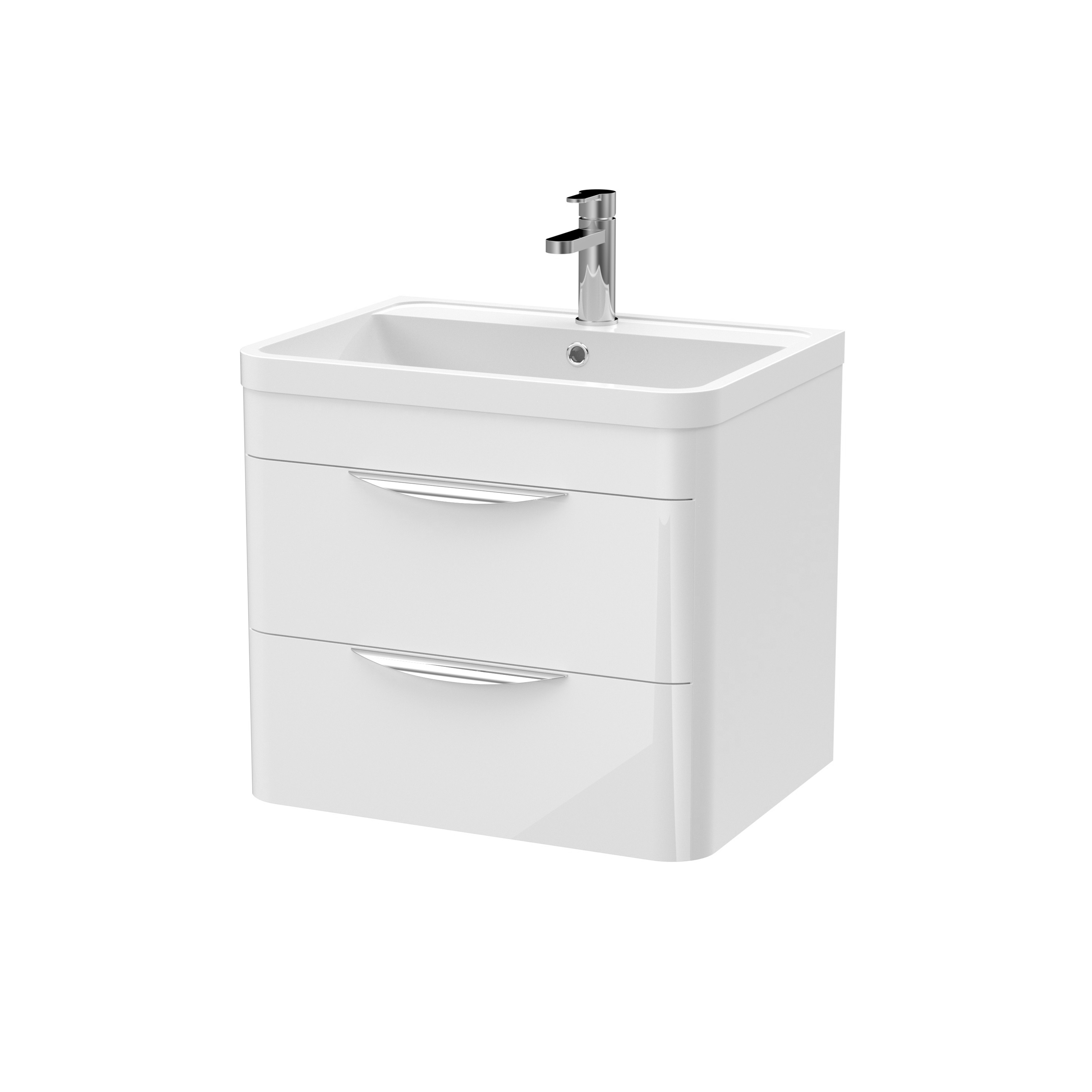 Nuie Parade Gloss White 600mm Wall Hung Vanity Unit and Ceramic Basin FPA002A
