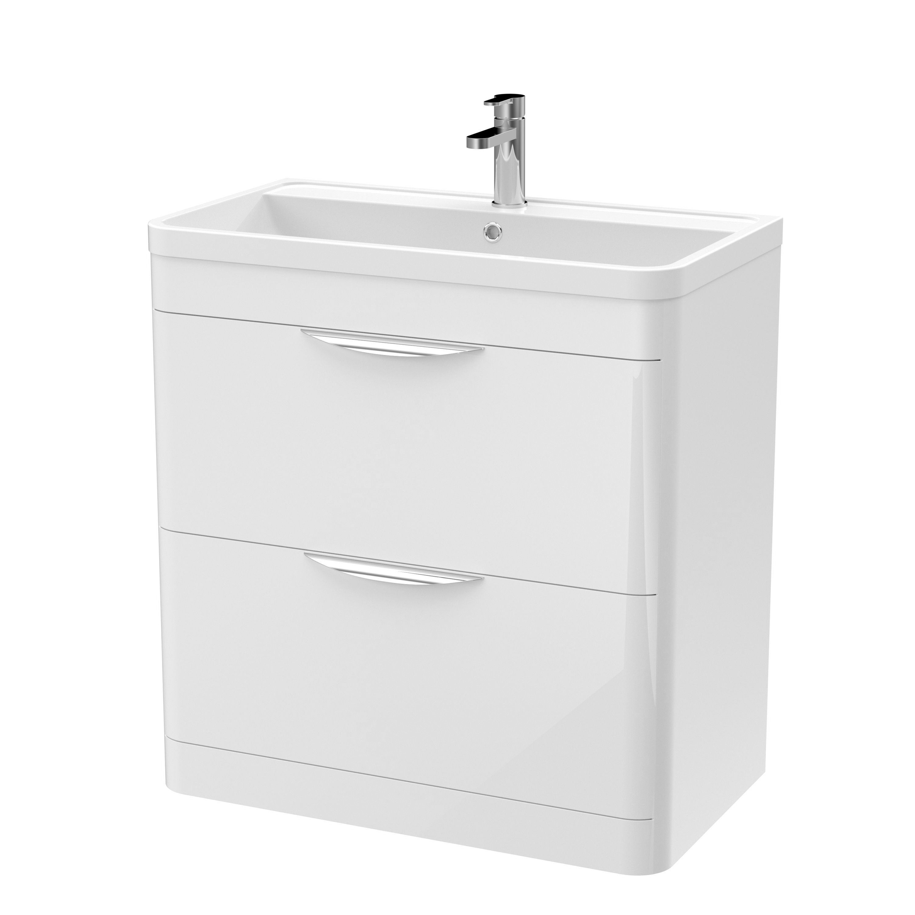 Nuie Parade Gloss White 800mm Floor Standing Vanity Unit and Polymarble Basin FPA004