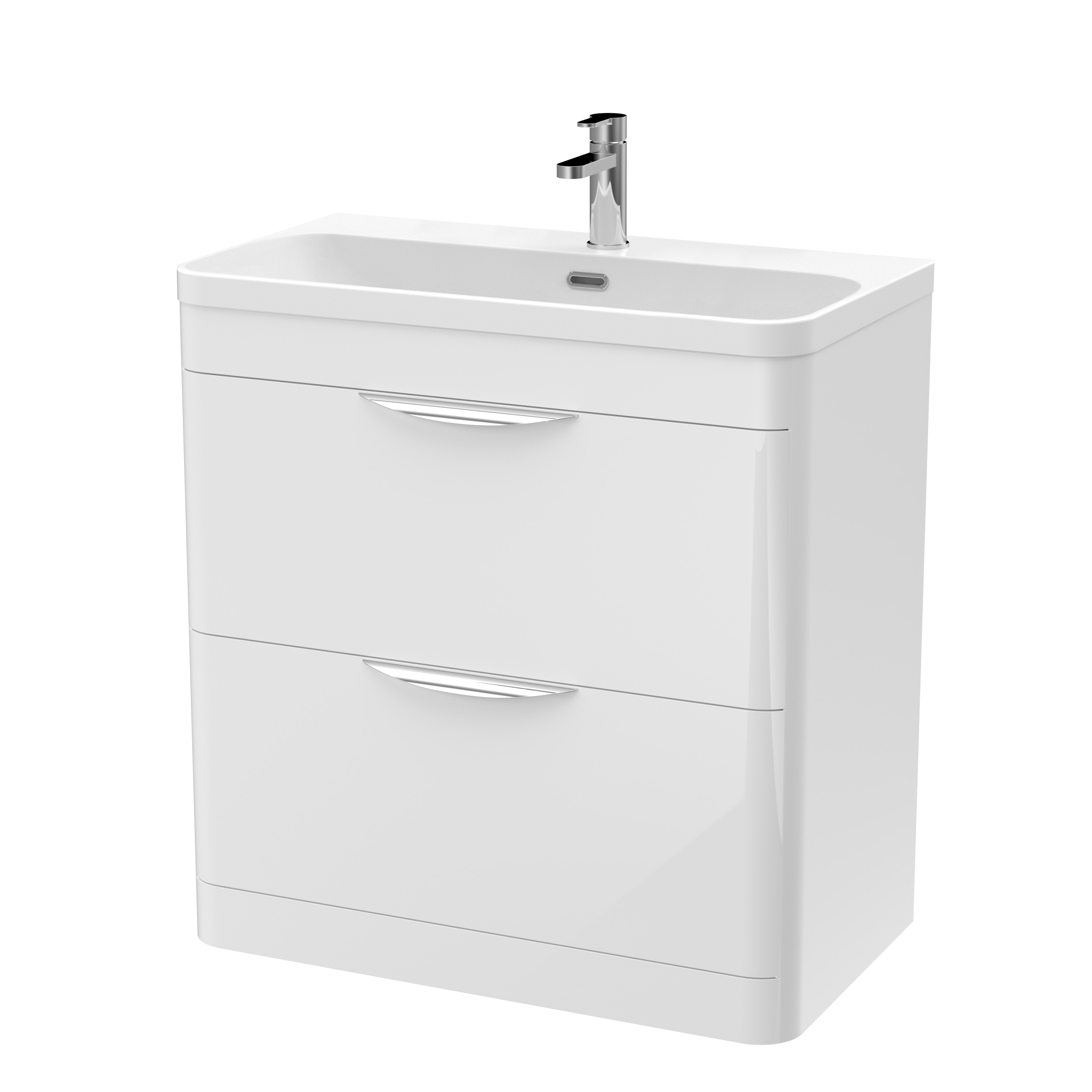 Nuie Parade Gloss White 800mm Floor Standing Vanity Unit and Thin Edge Ceramic Basin FPA004B