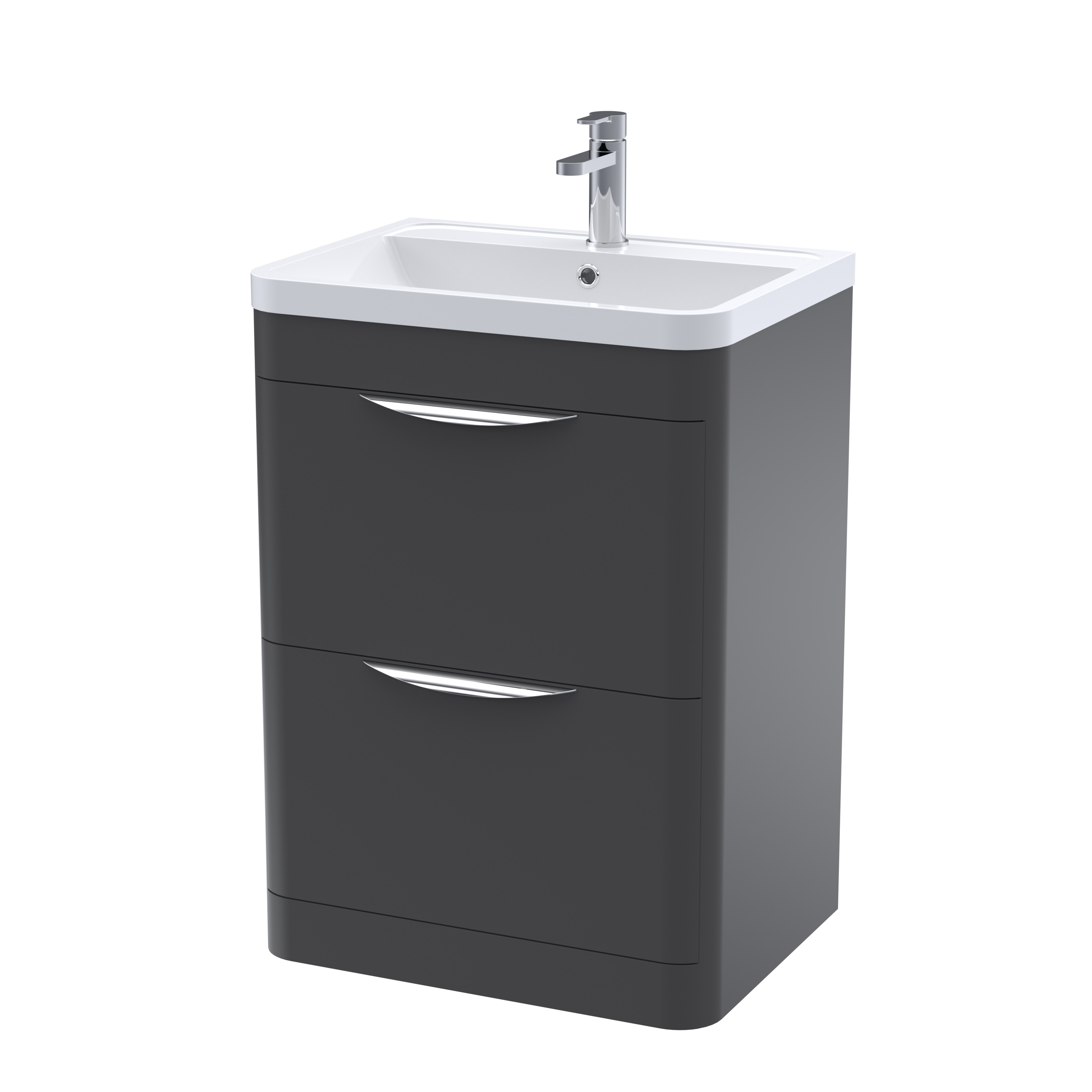 Nuie Parade Soft Black 600mm Floor Standing 2 Drawer Vanity Unit and Ceramic Basin FPA1401A