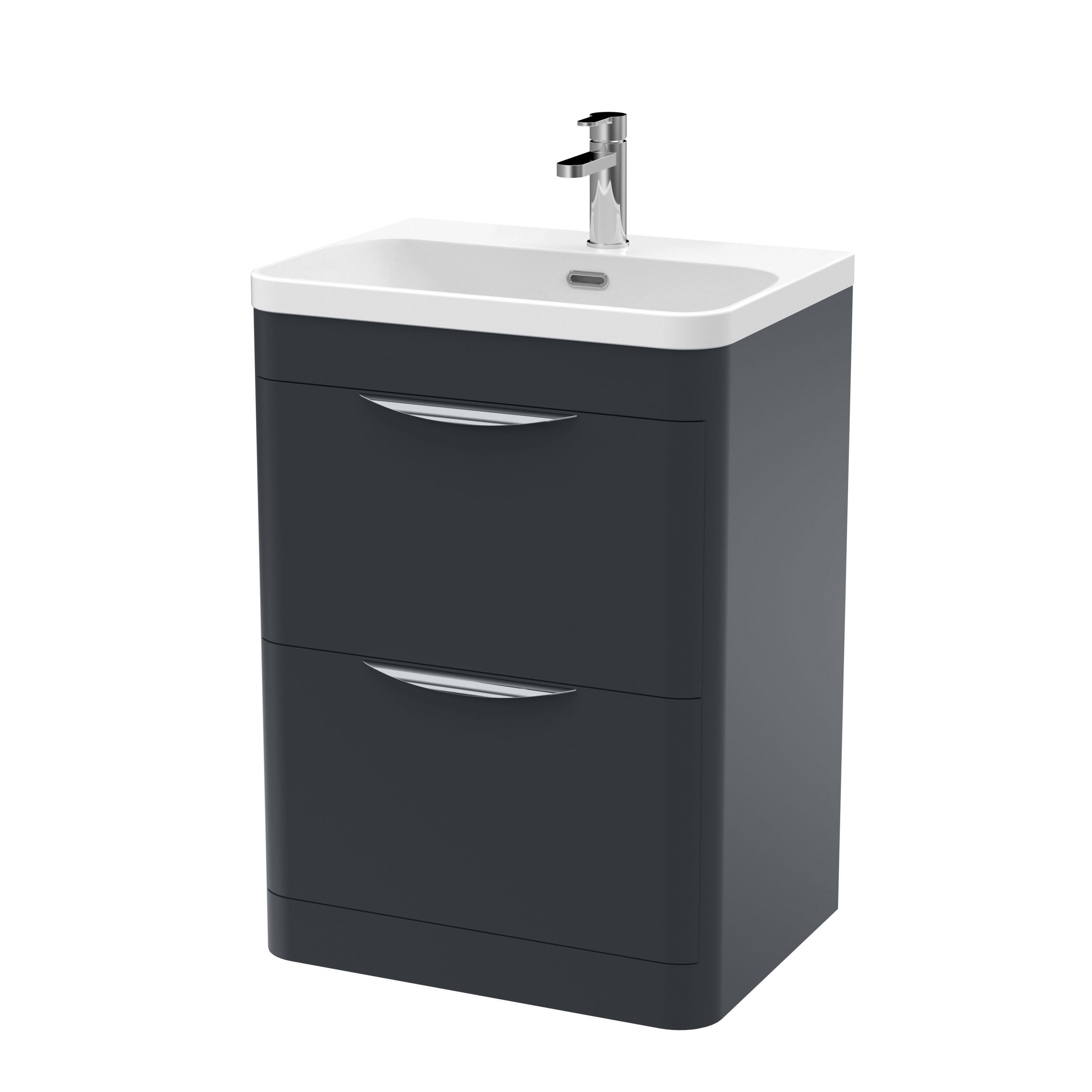Nuie Parade Soft Black 600mm Floor Standing 2 Drawer Vanity Unit and Thin Edge Ceramic Basin FPA1401B