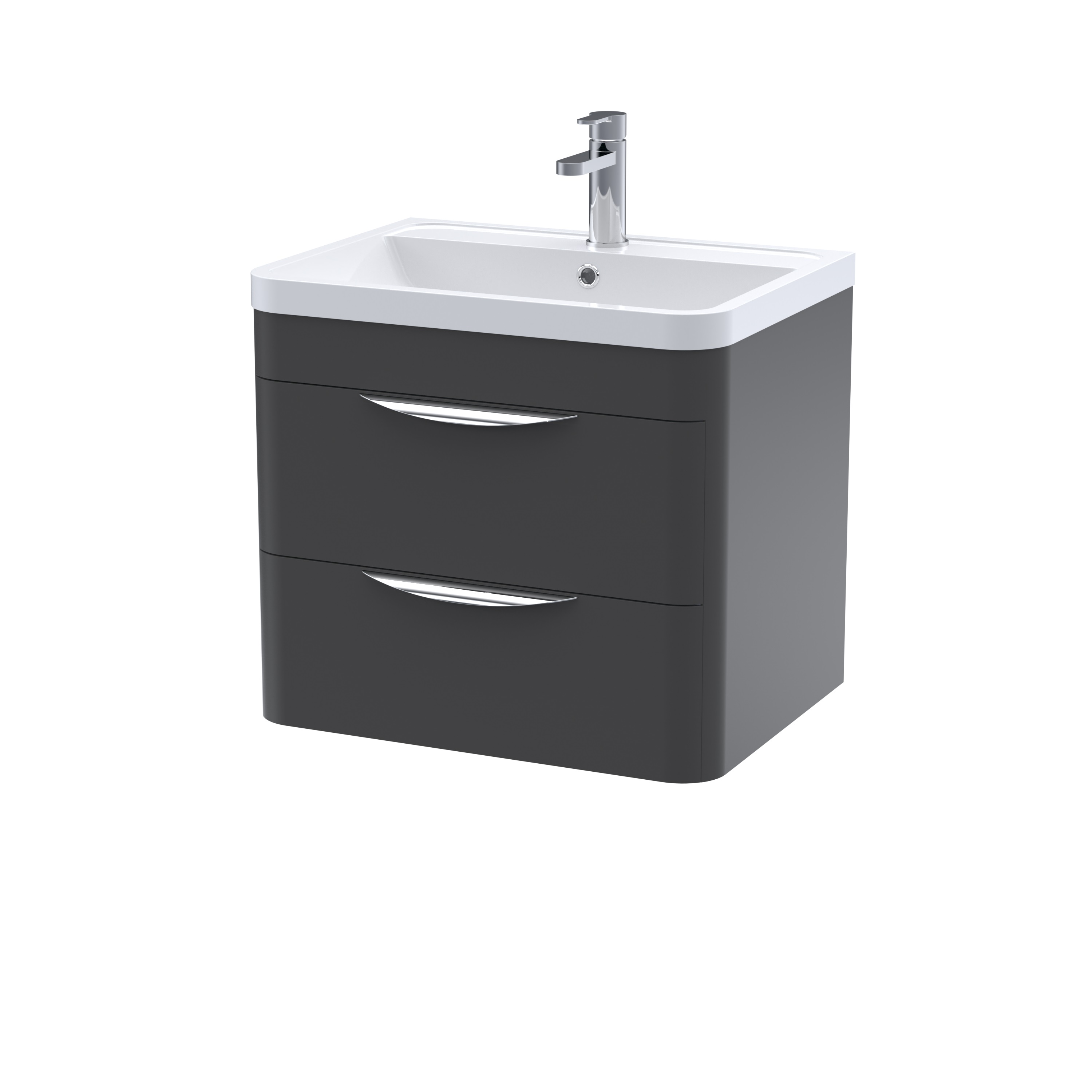 Nuie Parade Soft Black 600mm Wall Hung 2 Drawer Vanity Unit and Polymarble Basin FPA1402