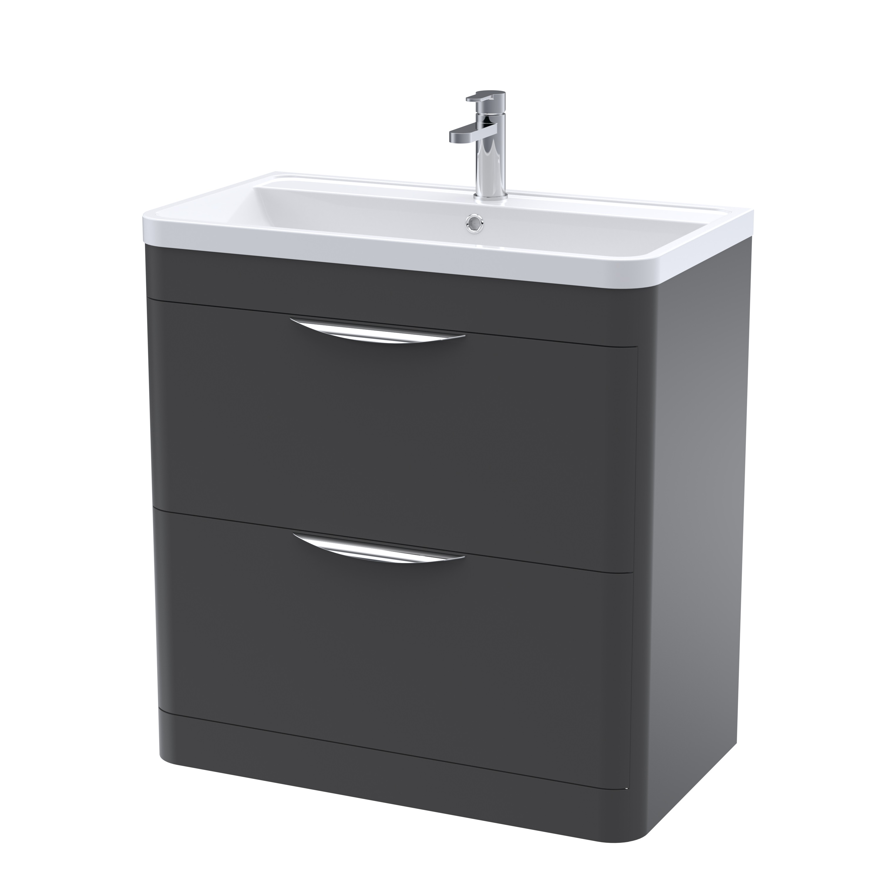 Nuie Parade Soft Black 800mm Floor Standing 2 Drawer Vanity Unit and Polymarble Basin FPA1404
