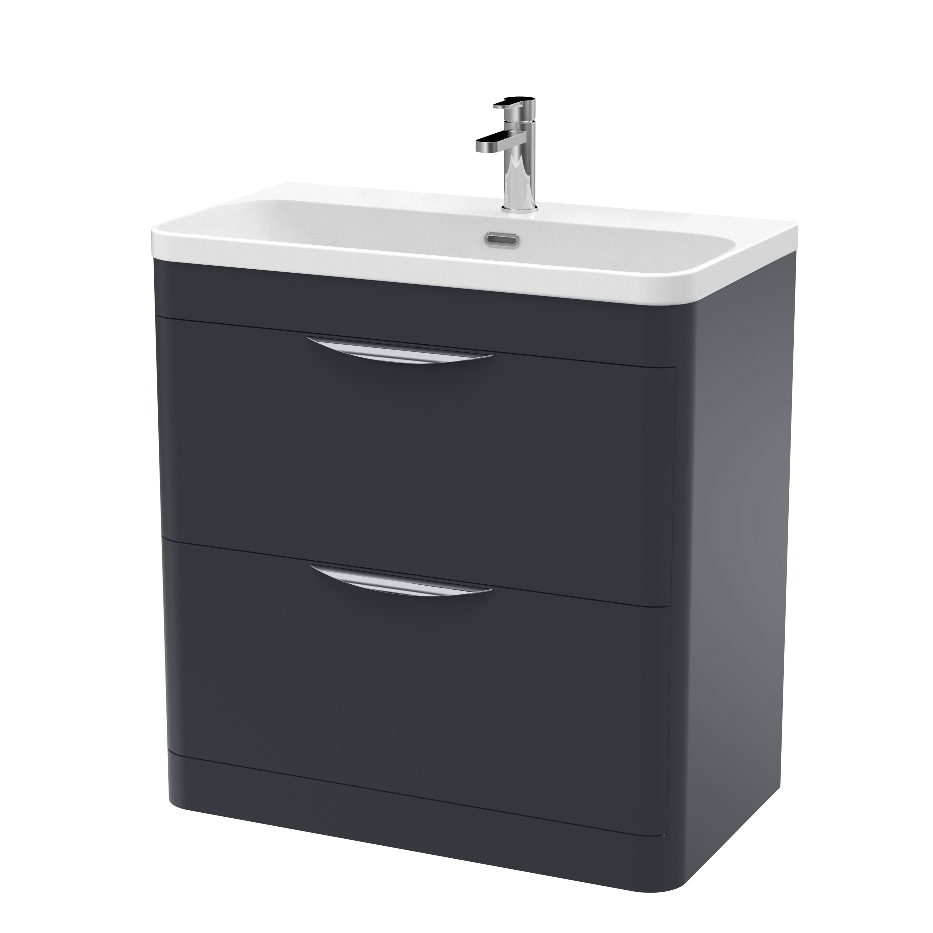 Nuie Parade Soft Black 800mm Floor Standing 2 Drawer Vanity Unit and Thin Edge Ceramic Basin FPA1404B