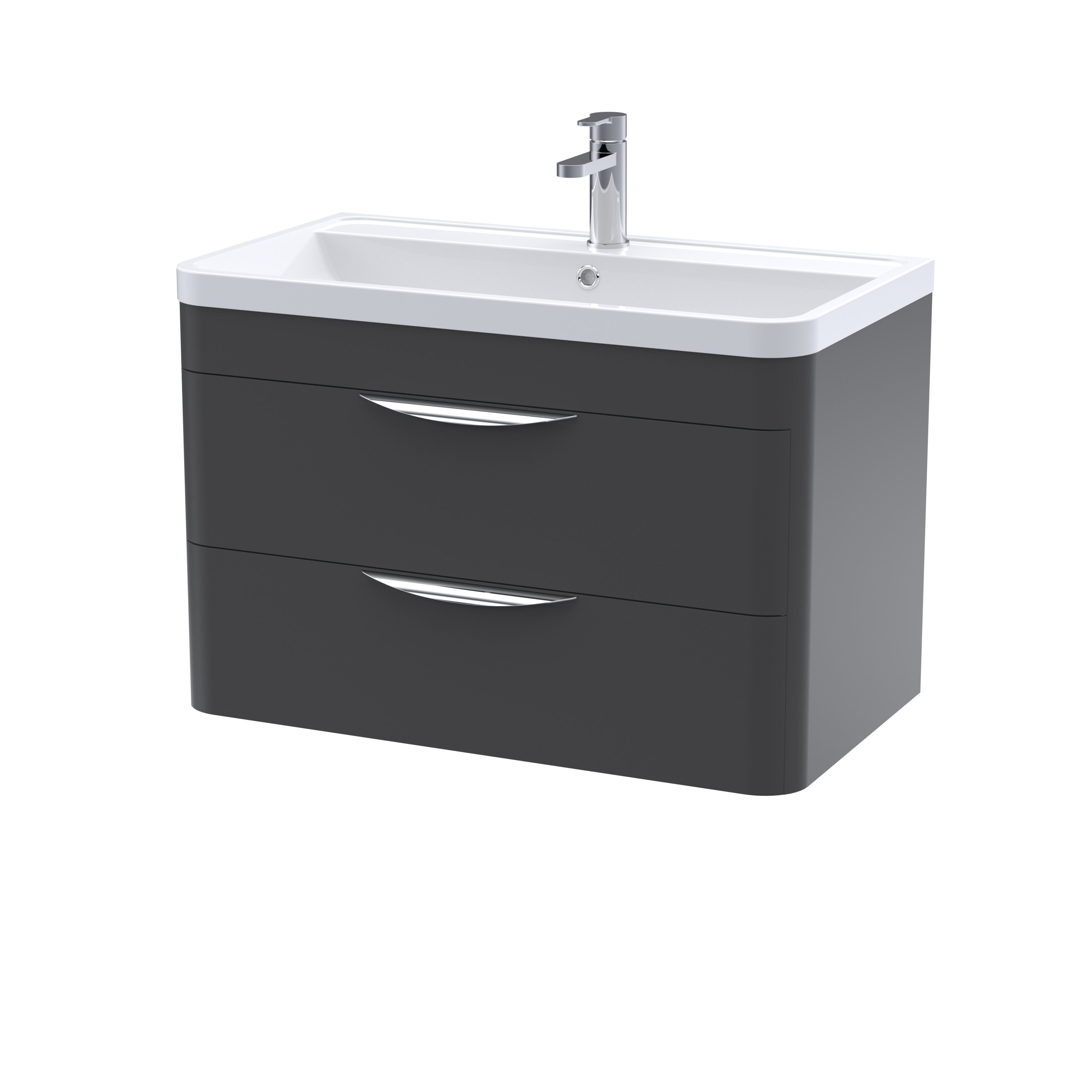 Nuie Parade Soft Black 800mm Wall Hung 2 Drawer Vanity Unit and Ceramic Basin FPA1405A