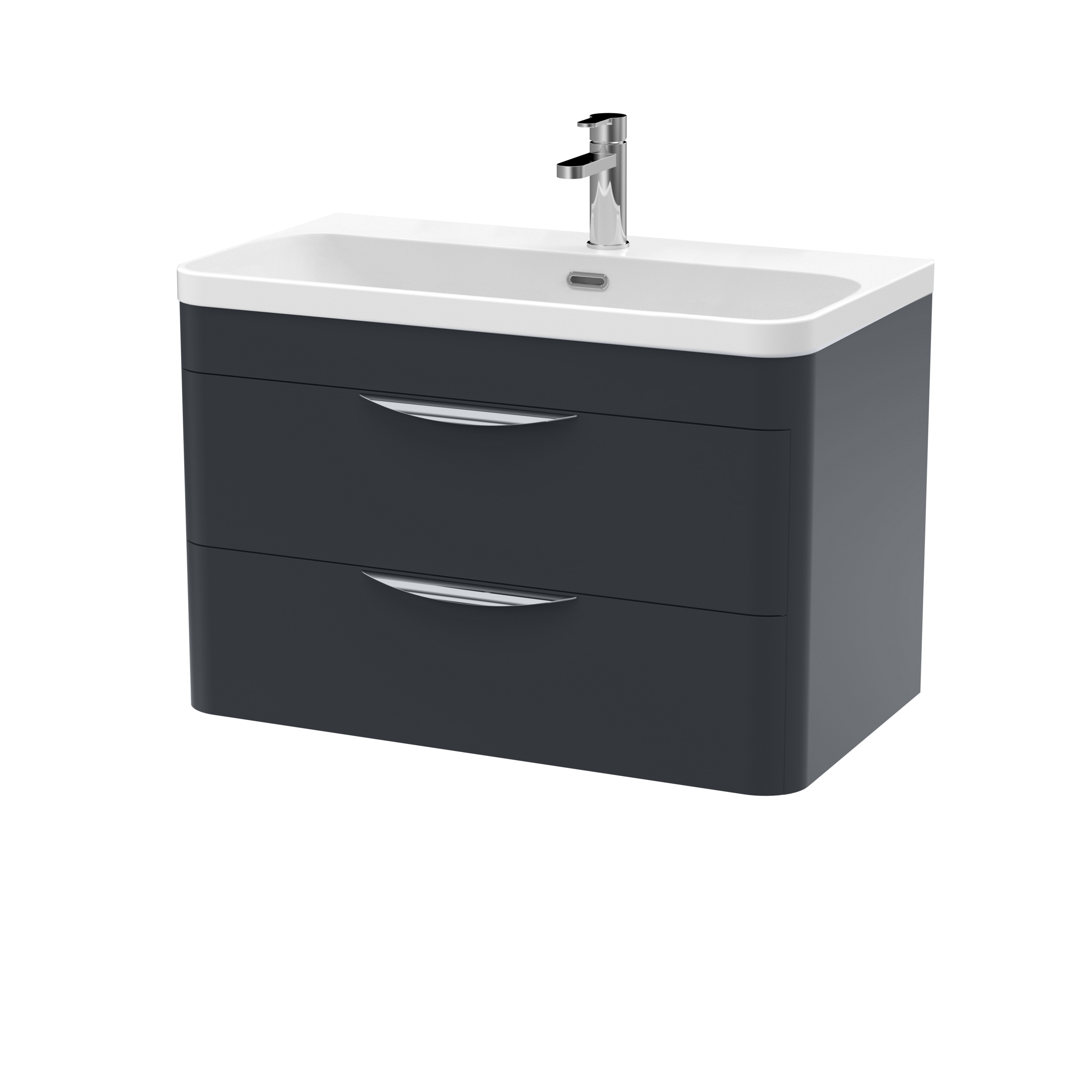 Nuie Parade Soft Black 800mm Wall Hung 2 Drawer Vanity Unit and Thin Edge Ceramic Basin FPA1405B