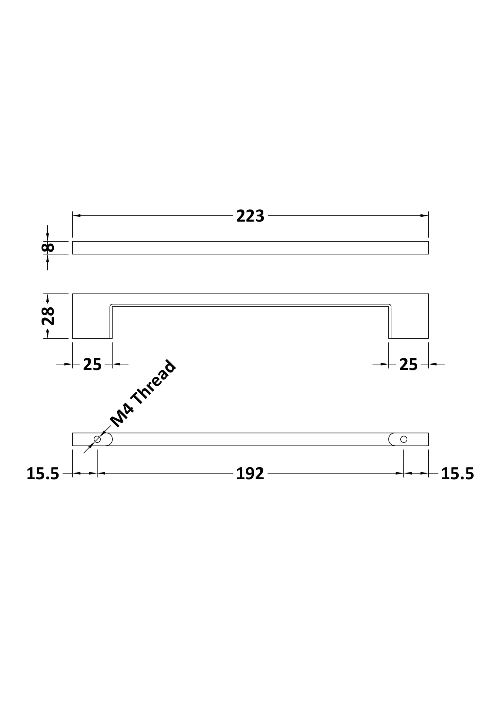 Furniture Handle Square D Shape Handle, 223mm (192mm Centres) - Choice of Colour - Picture 9 of 9