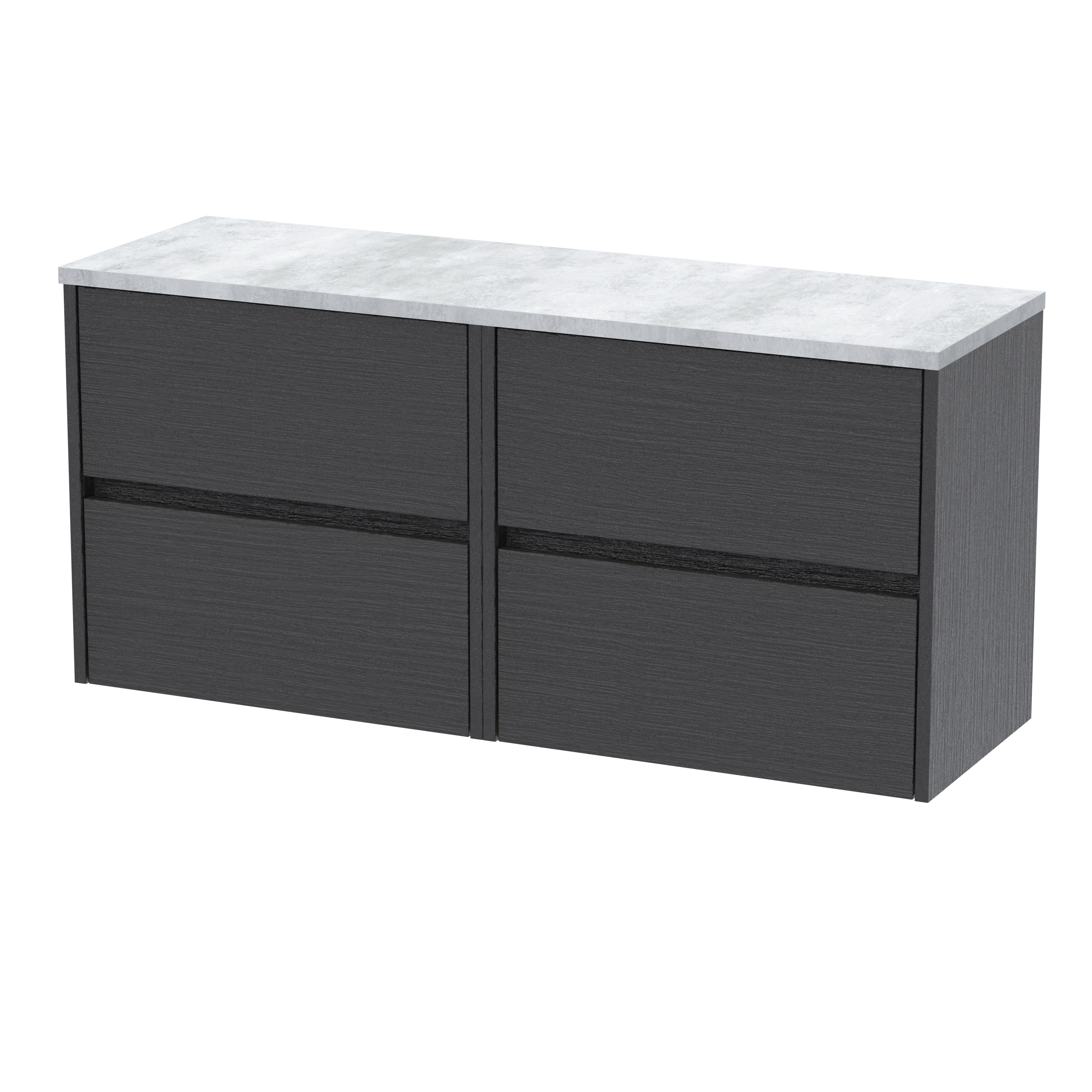 Nuie Havana Graphite Grey Woodgrain 1200mm Wall Hung 4 Drawer Unit and Laminate Worktop HAV2204LBG2