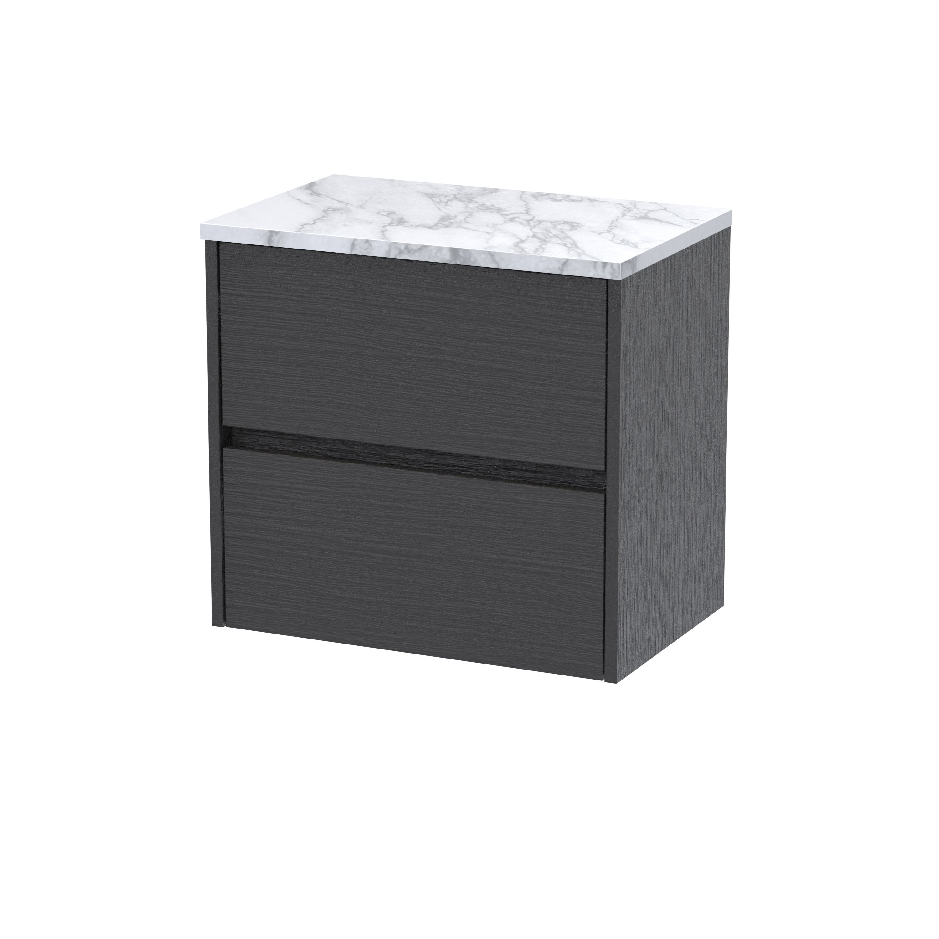 Nuie Havana Graphite Grey Woodgrain 600 Wall Hung 2 Drawer Unit and Laminate Worktop HAV2204LCM