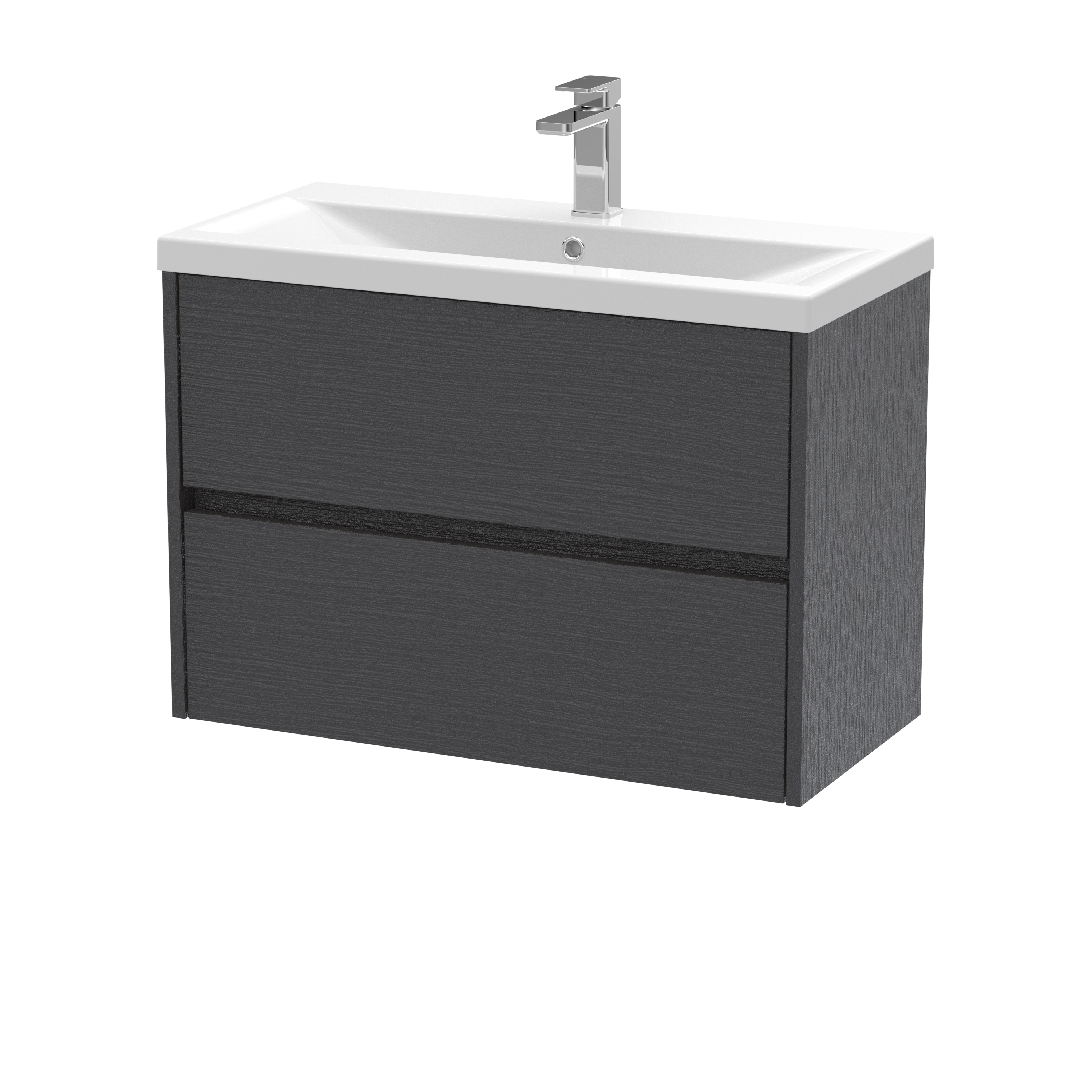 Nuie Havana Graphite Grey Woodgrain 800mm Wall Hung 2 Drawer Unit and Mid Edge Basin HAV2206A