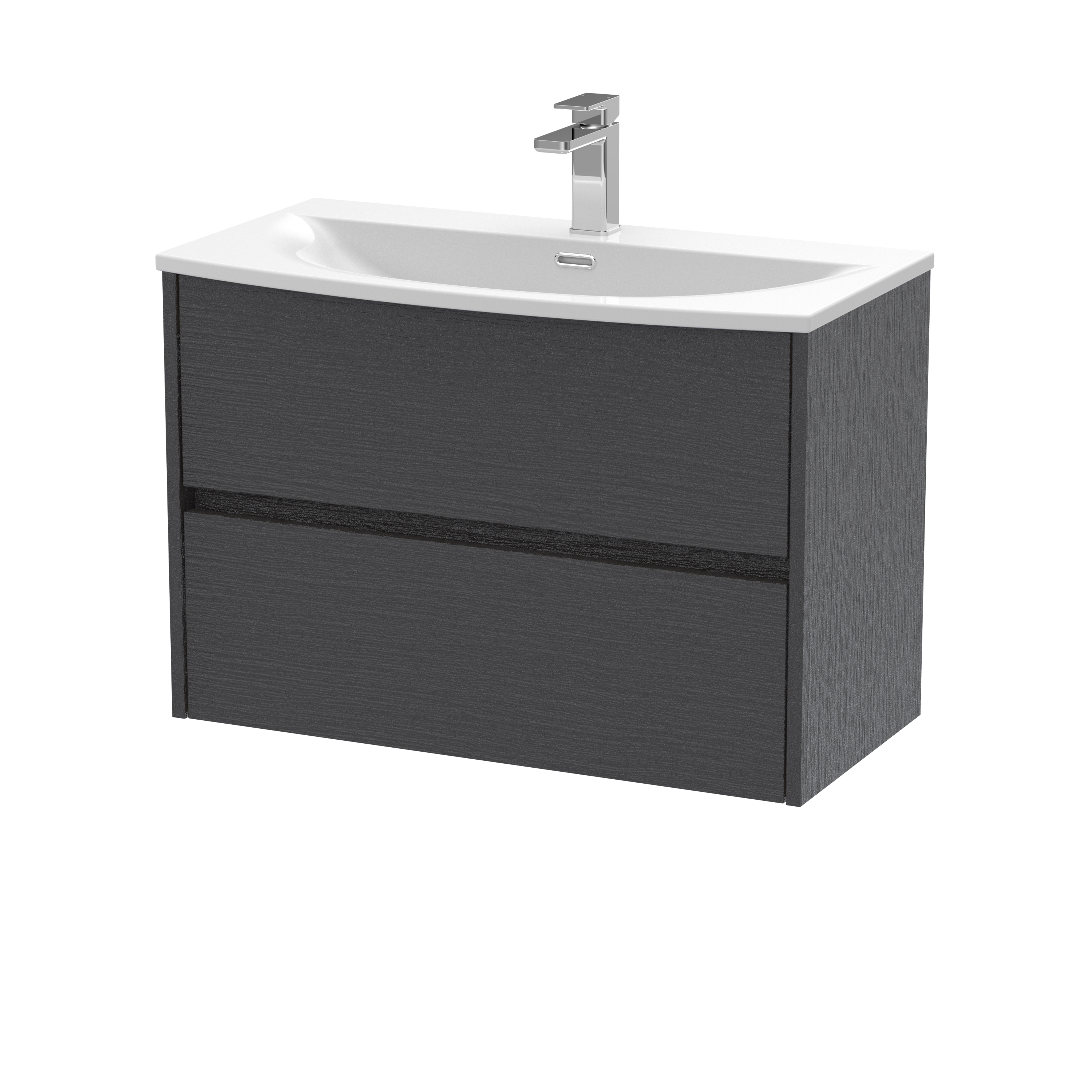 Nuie Havana Graphite Grey Woodgrain 800mm Wall Hung 2 Drawer Unit and Curved Basin HAV2206G