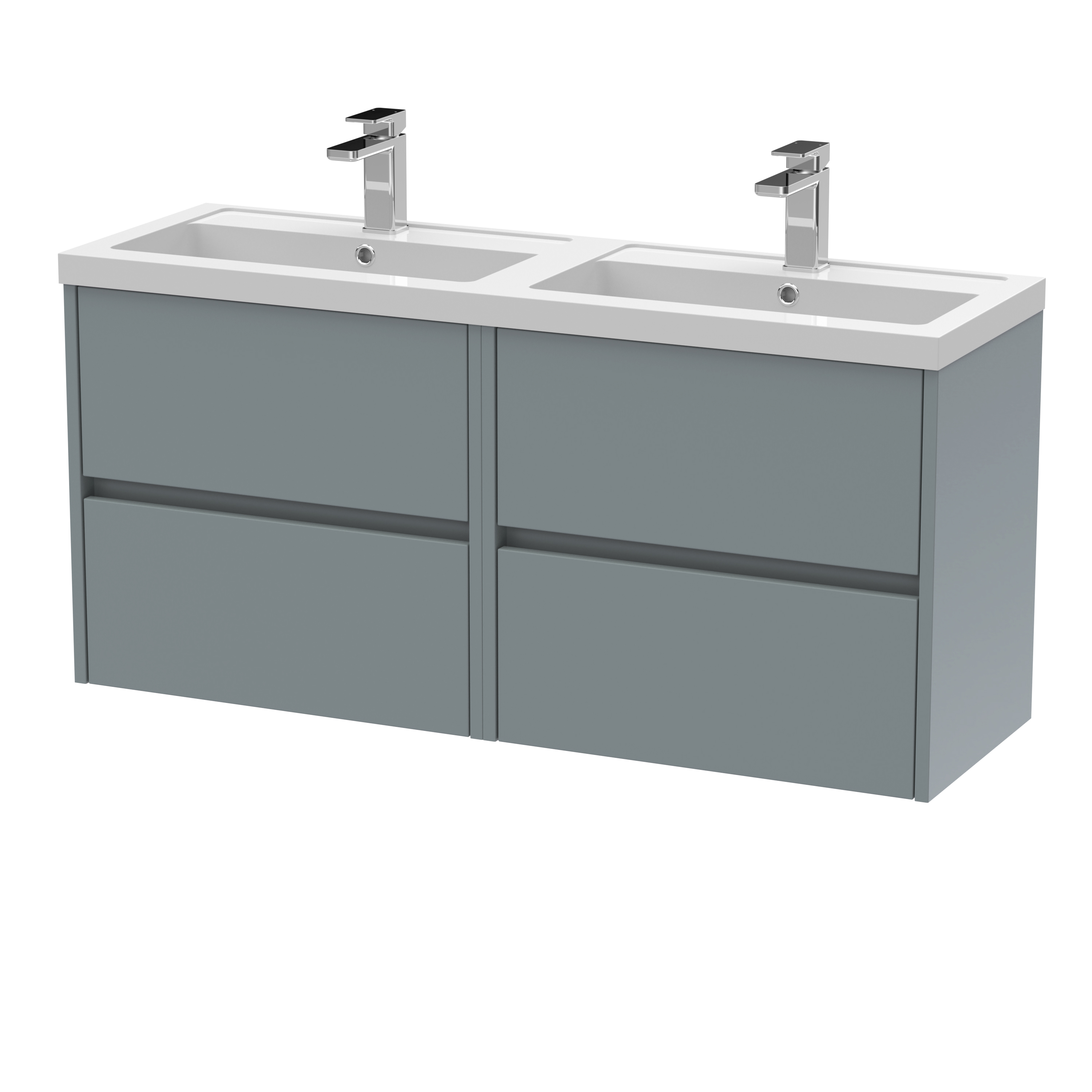 Nuie Havana Coastal Grey 1200mm Wall Hung 4 Drawer Unit and Double Basin HAV2304C