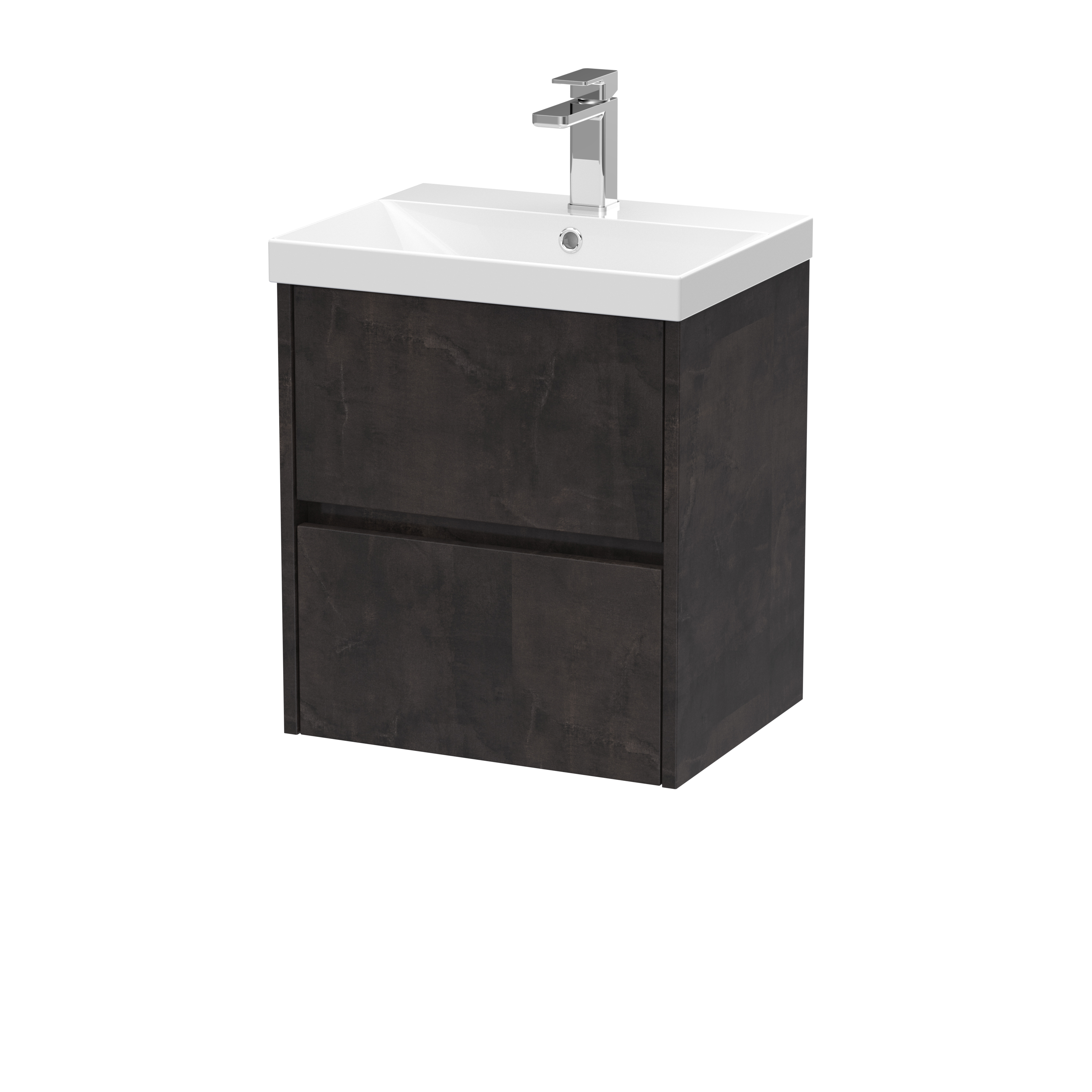 Nuie Havana Metallic Slate 500mm Wall Hung 2 Drawer Unit and Thin Edge Basin HAV2602D