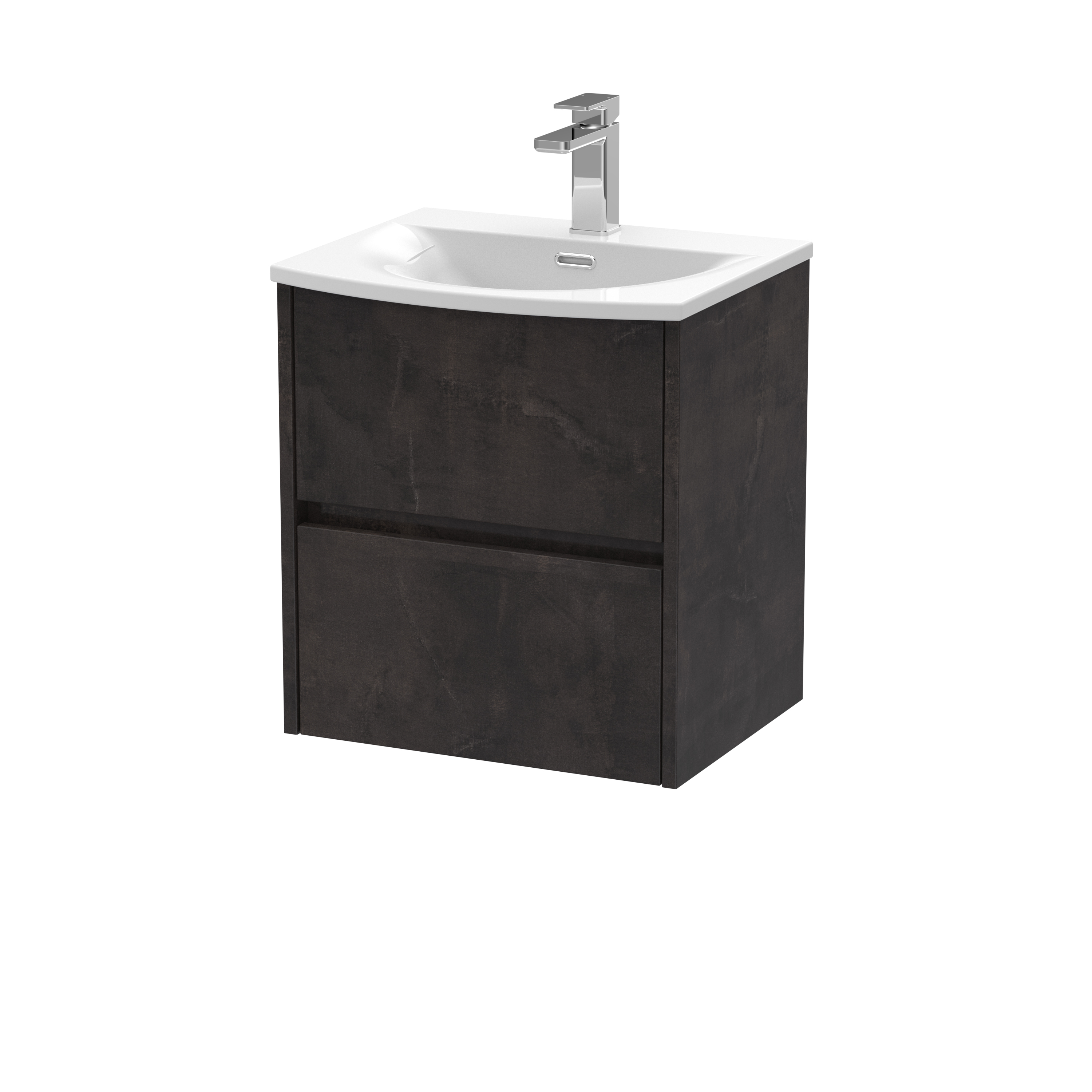 Nuie Havana Metallic Slate 500mm Wall Hung 2 Drawer Unit and Curved Basin HAV2602G
