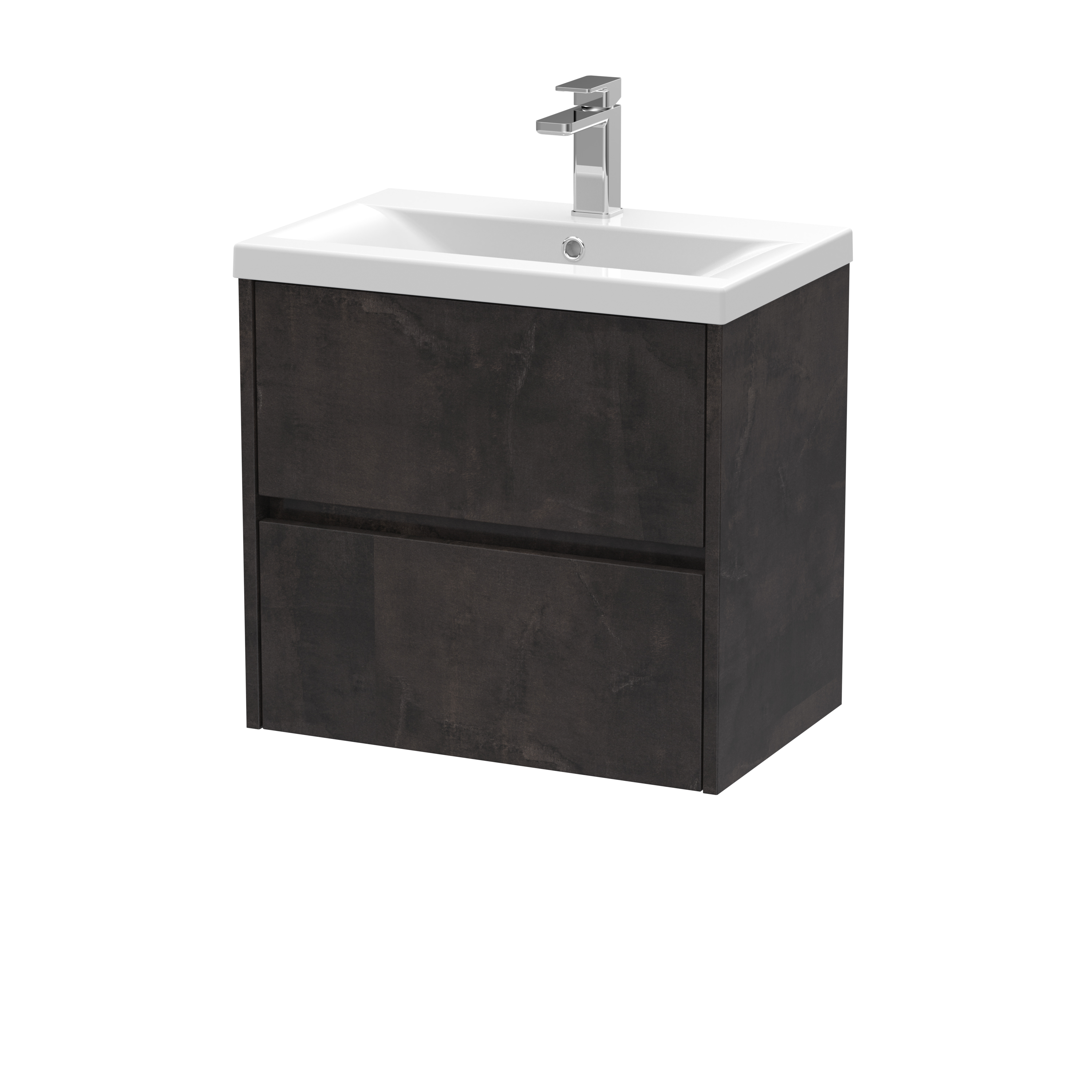 Nuie Havana Metallic Slate 600mm Wall Hung 2 Drawer Unit and Mid Edge Basin HAV2604A