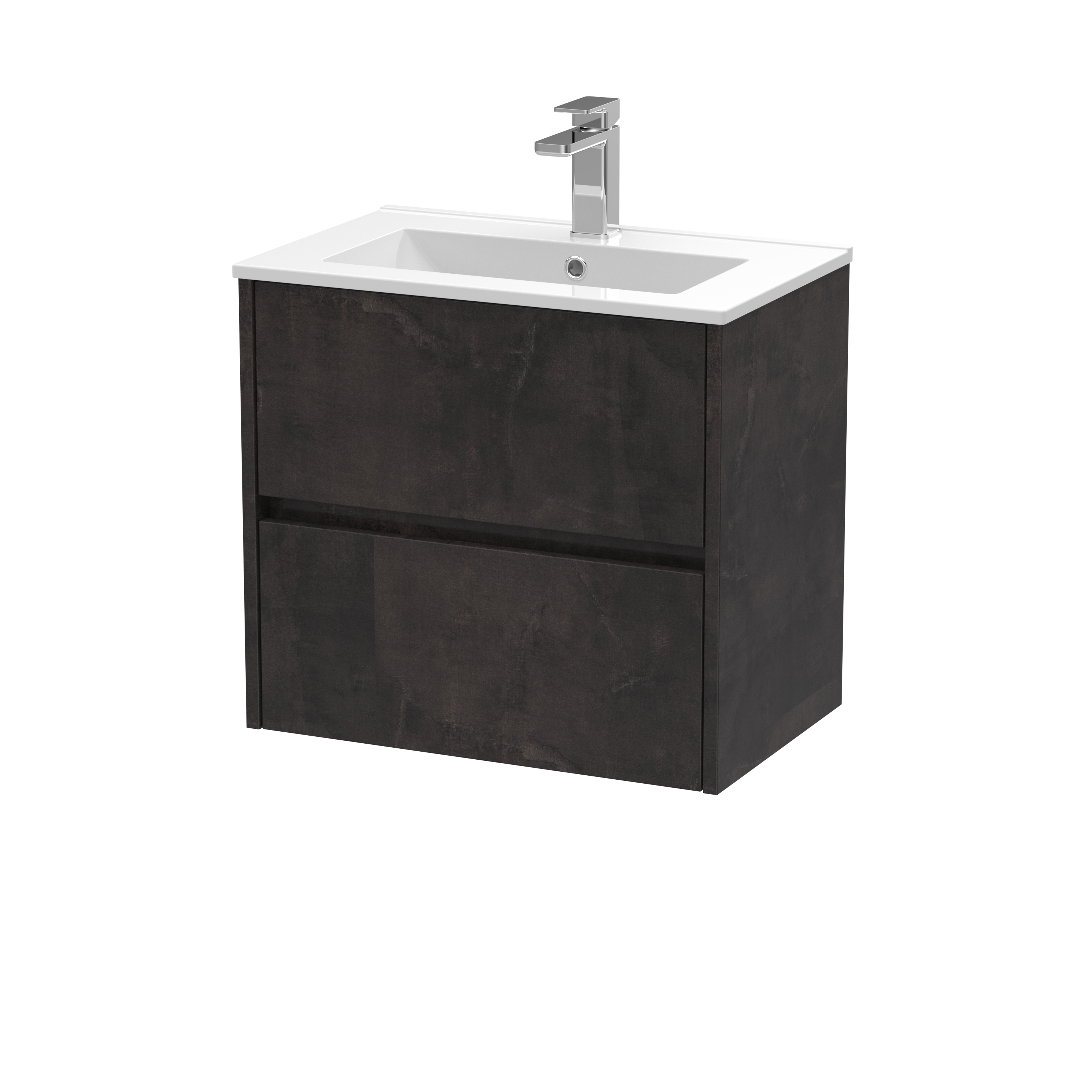 Nuie Havana Metallic Slate 600mm Wall Hung 2 Drawer Unit and Basin HAV2604B