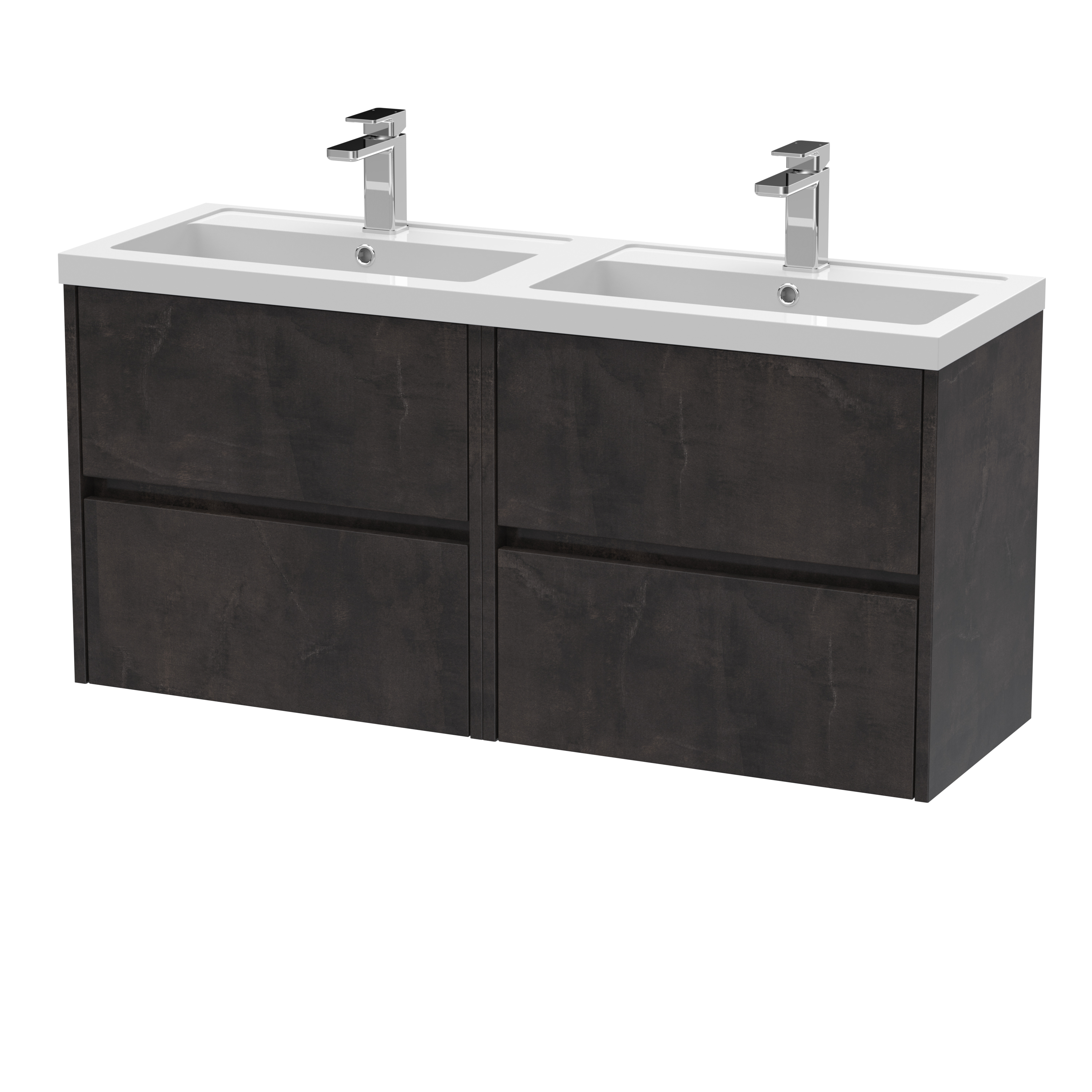 Nuie Havana Metallic Slate 1200mm Wall Hung 4 Drawer Unit and Double Basin HAV2604C