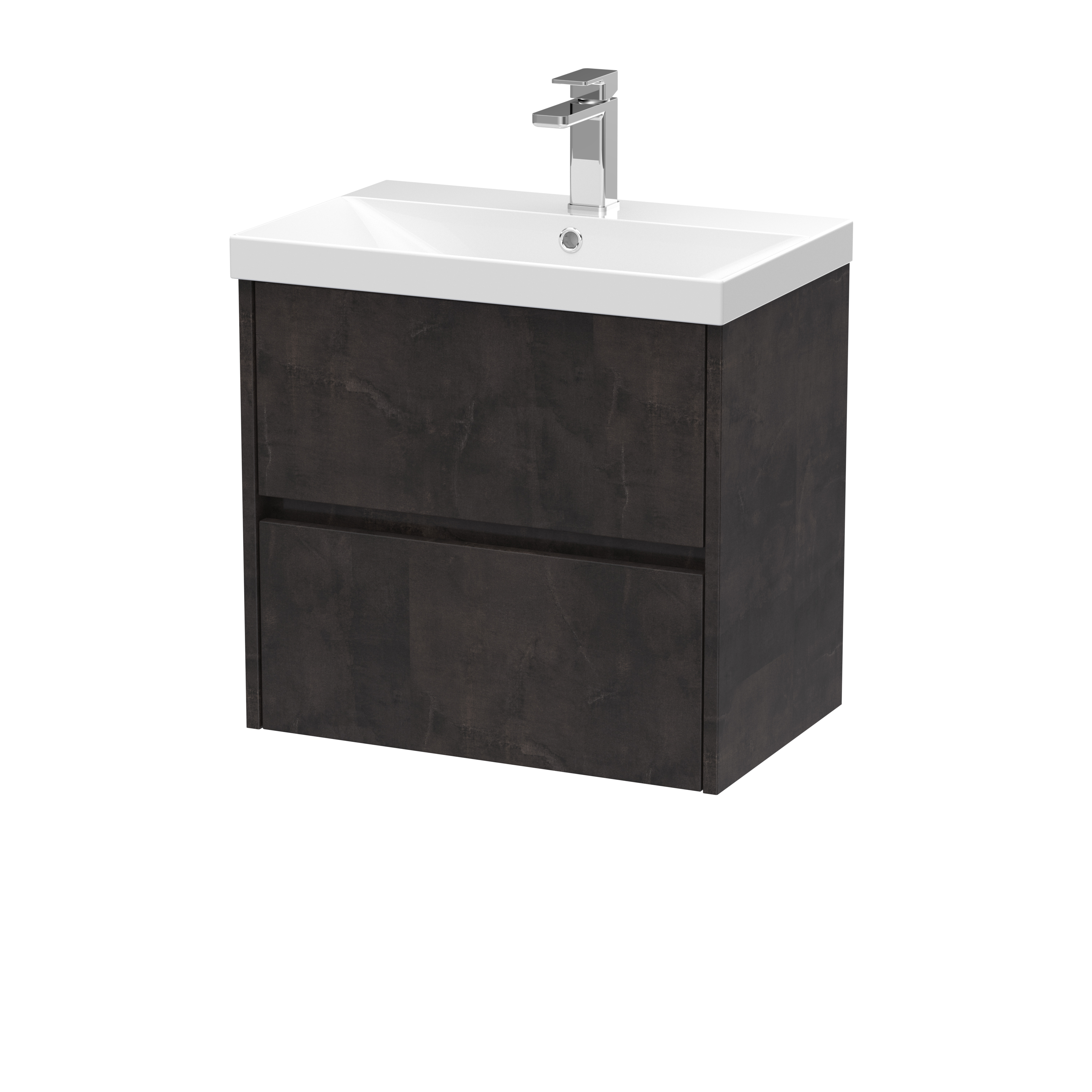 Nuie Havana Metallic Slate 600mm Wall Hung 2 Drawer Unit and Thin Edge Basin HAV2604D