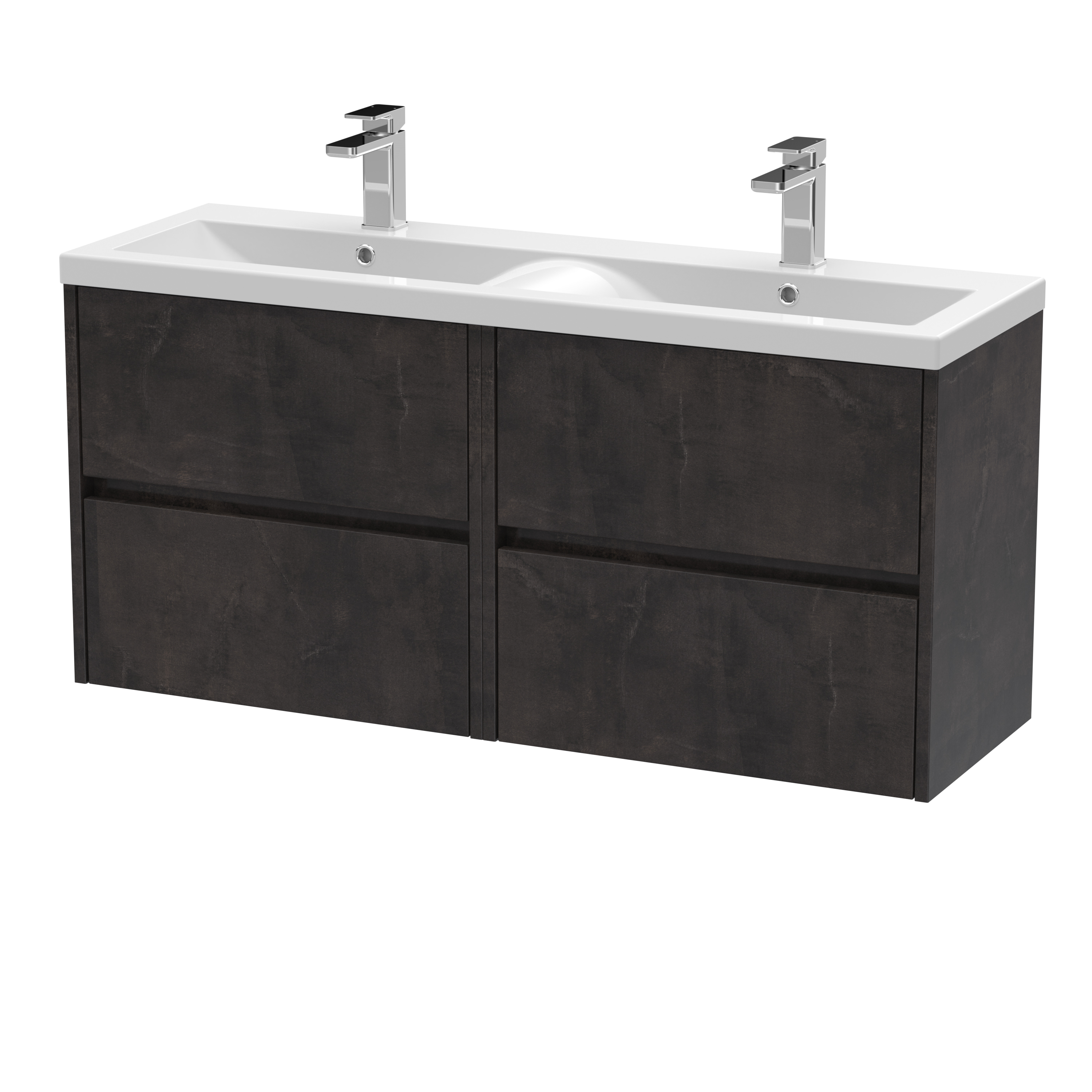 Nuie Havana Metallic Slate 1200mm Wall Hung 4 Drawer Unit and Double Basin HAV2604F