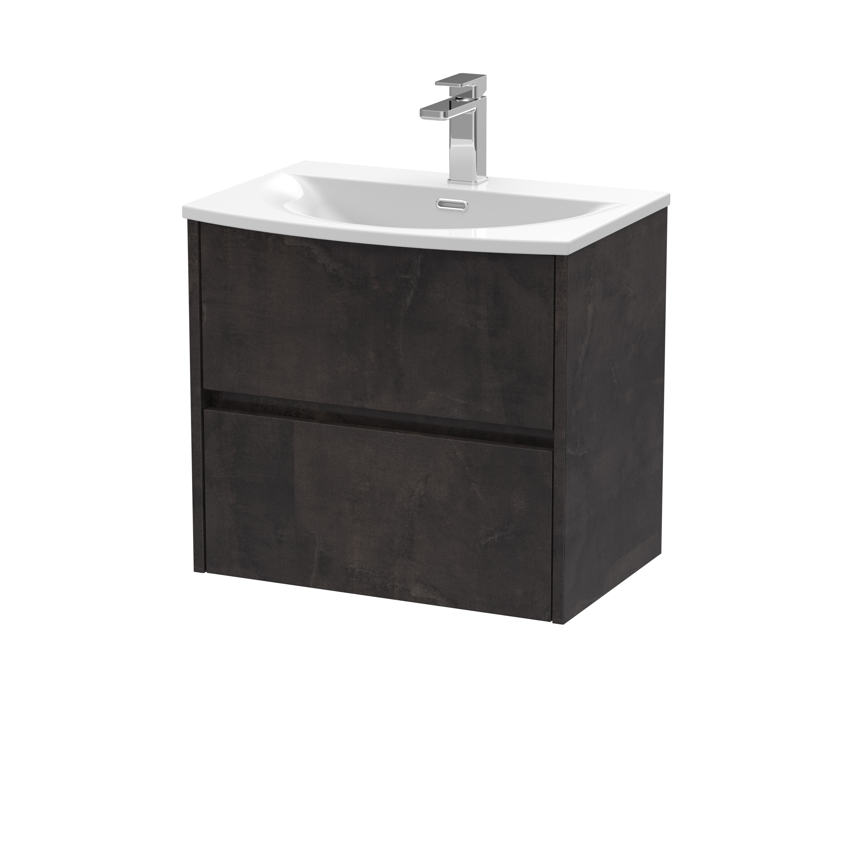 Nuie Havana Metallic Slate 600mm Wall Hung 2 Drawer Unit and Curved Basin HAV2604G