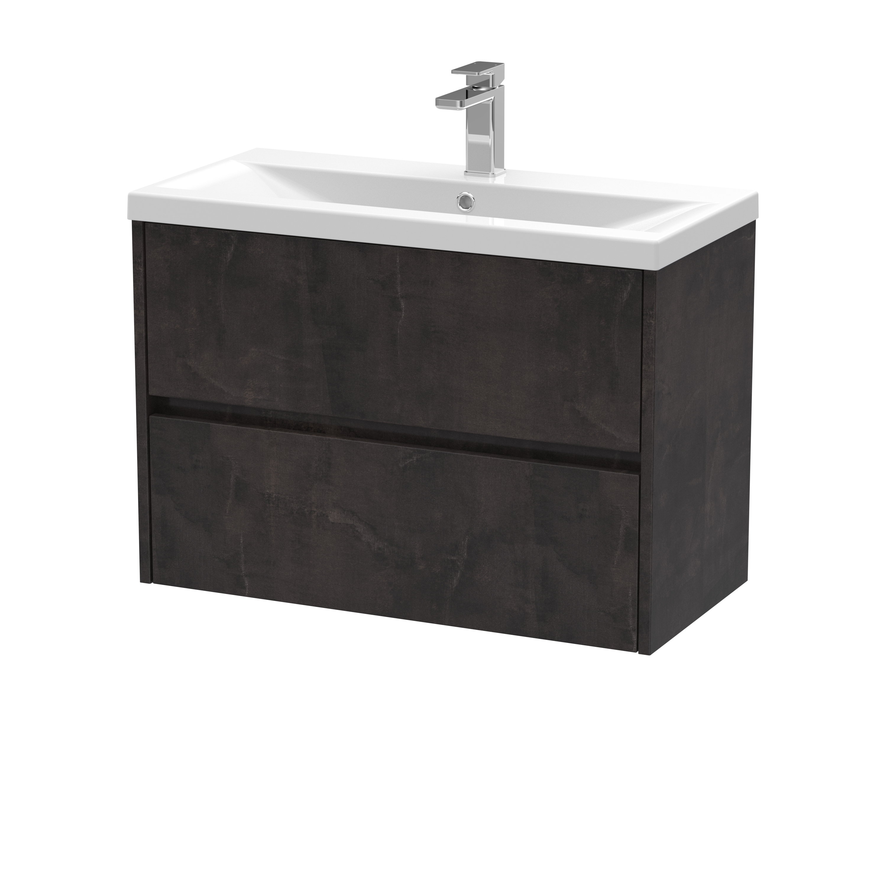 Nuie Havana Metallic Slate 800mm Wall Hung 2 Drawer Unit and Mid Edge Basin HAV2606A