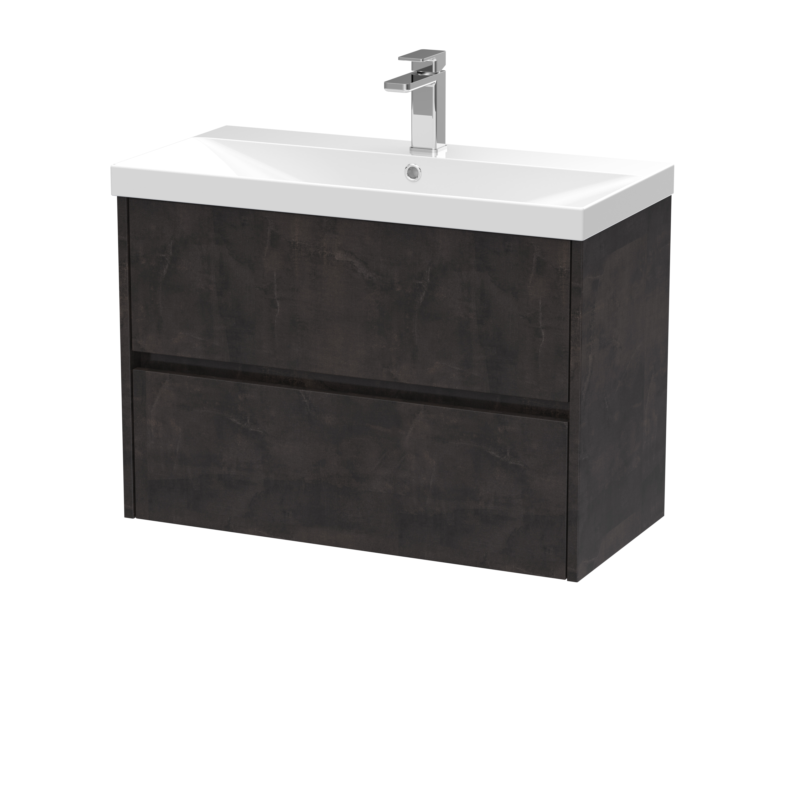 Nuie Havana Metallic Slate 800mm Wall Hung 2 Drawer Unit and Thin Edge Basin HAV2606D
