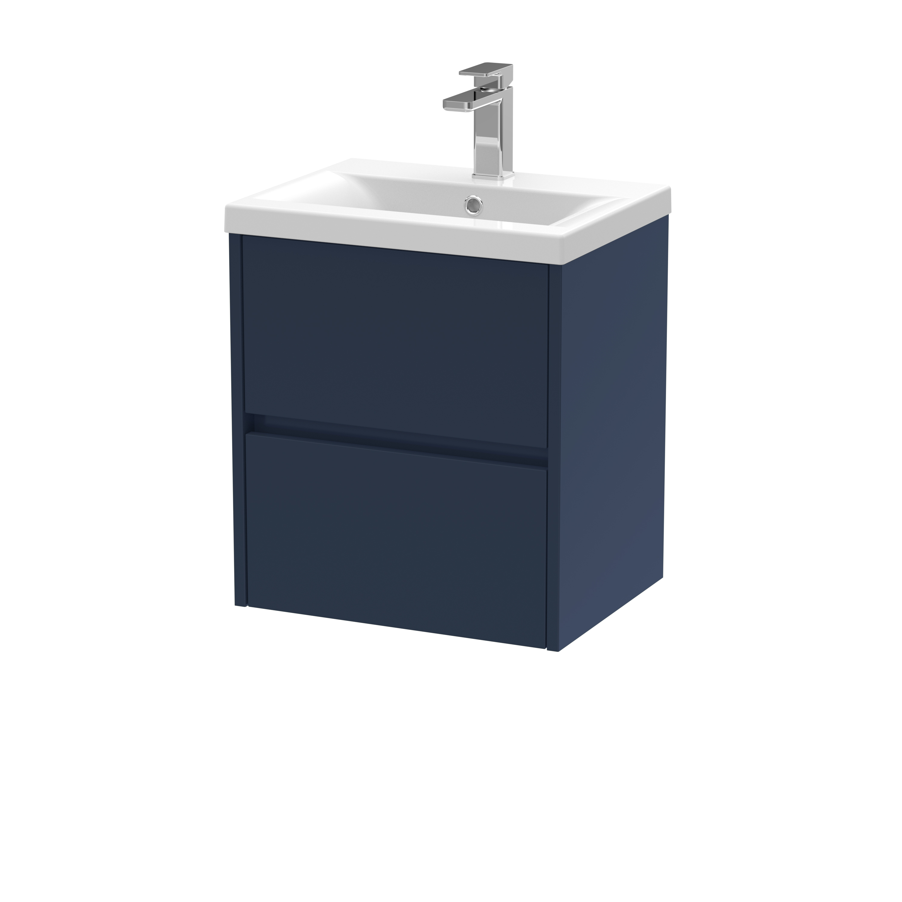 Nuie Havana Midnight Blue 500mm Wall Hung 2 Drawer Unit and Mid Edge Basin HAV2902A