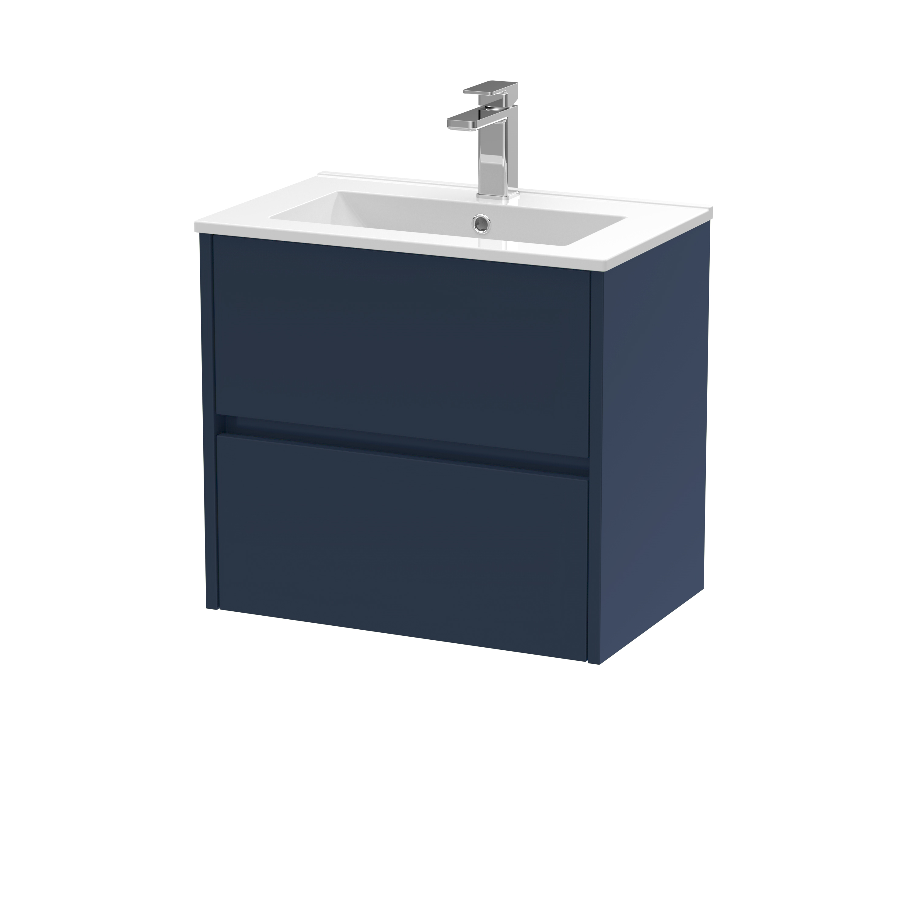 Nuie Havana Midnight Blue 600mm Wall Hung 2 Drawer Unit and Minimalist Basin HAV2904B