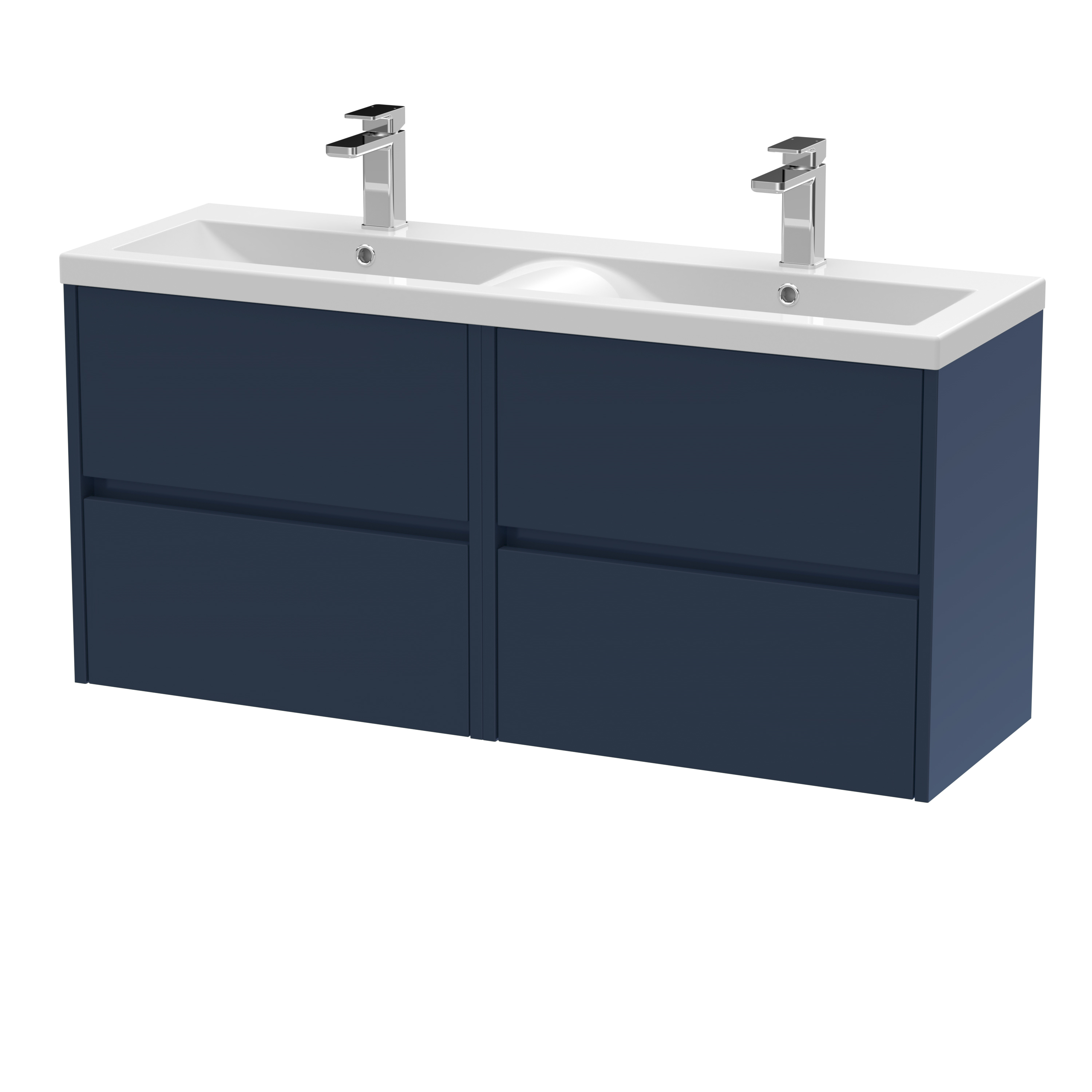 Nuie Havana Midnight Blue 1200mm Wall Hung 4 Drawer Unit and Double Basin HAV2904F