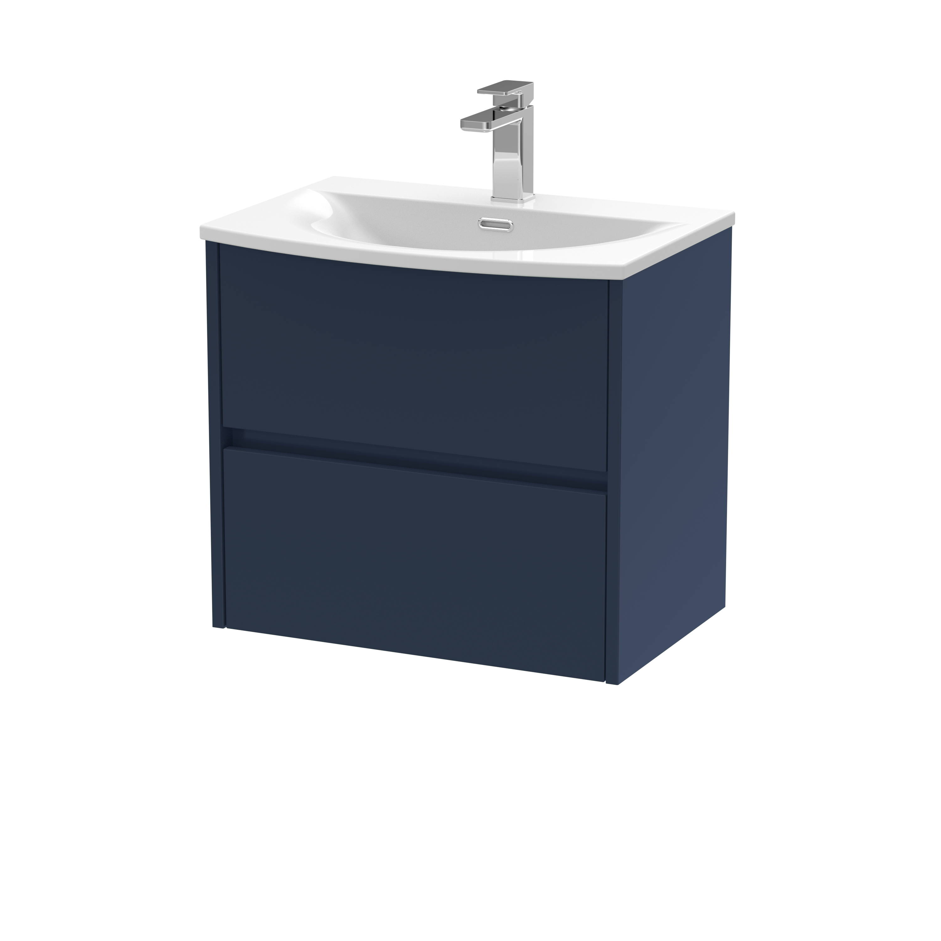 Nuie Havana Midnight Blue 600mm Wall Hung 2 Drawer Unit and Curved Basin HAV2904G