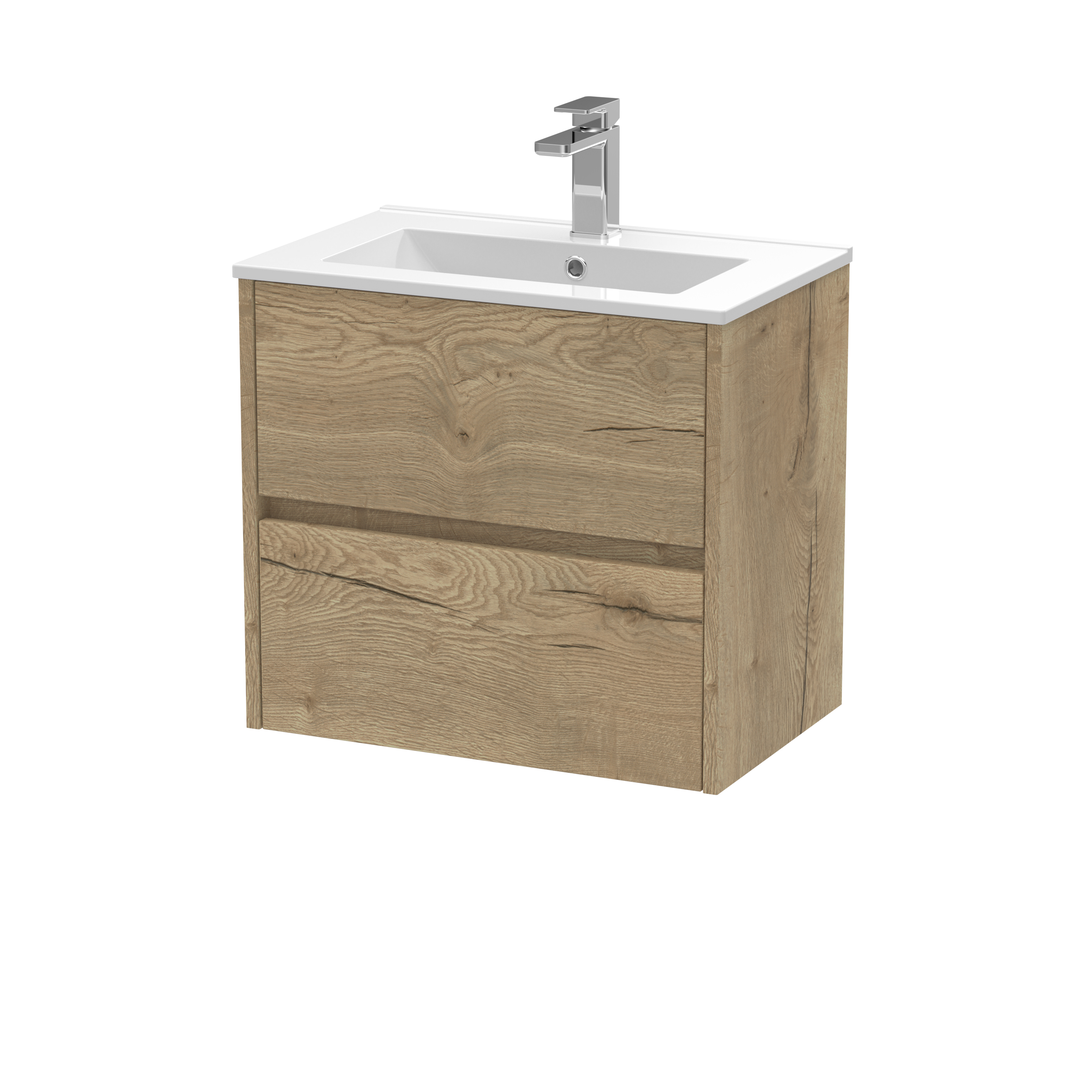 Nuie Havana Autumn Oak 600mm Wall Hung 2 Drawer Unit and Basin HAV804B