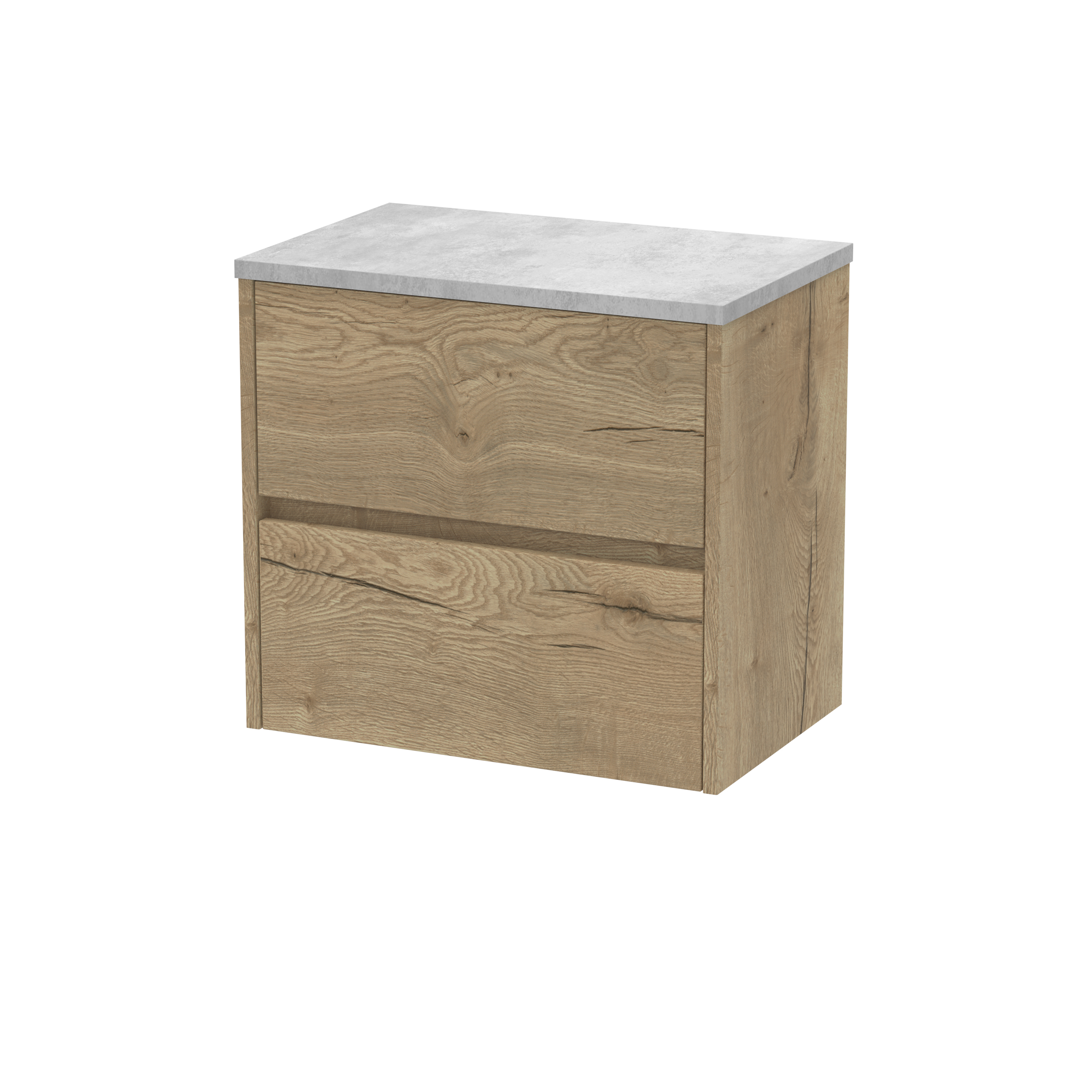 Nuie Havana Autumn Oak 600mm Wall Hung 2 Drawer Unit and Worktop HAV804LBG