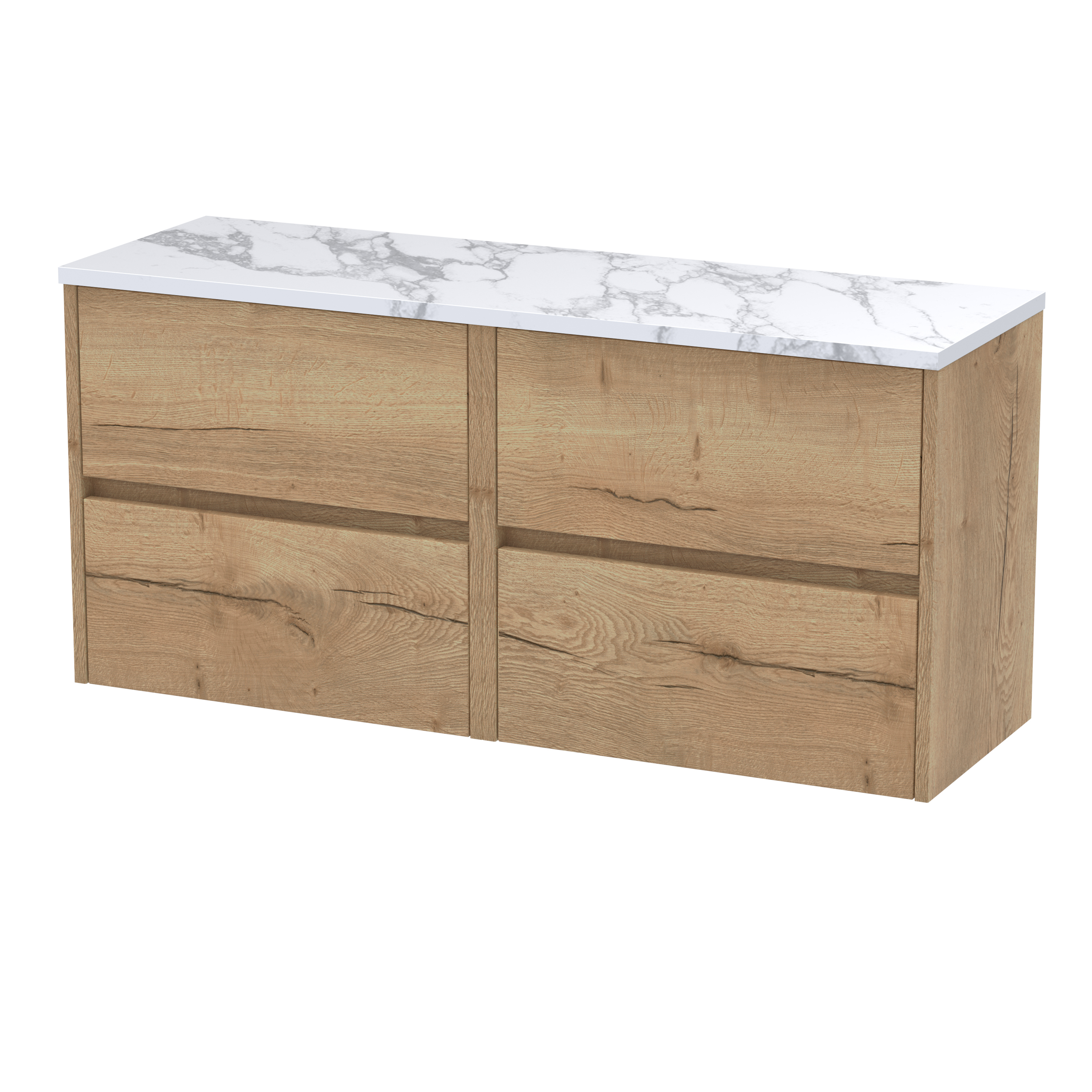 Nuie Havana Autumn Oak 1200mm Wall Hung 4 Drawer Unit and Laminate Worktop HAV804LCM2