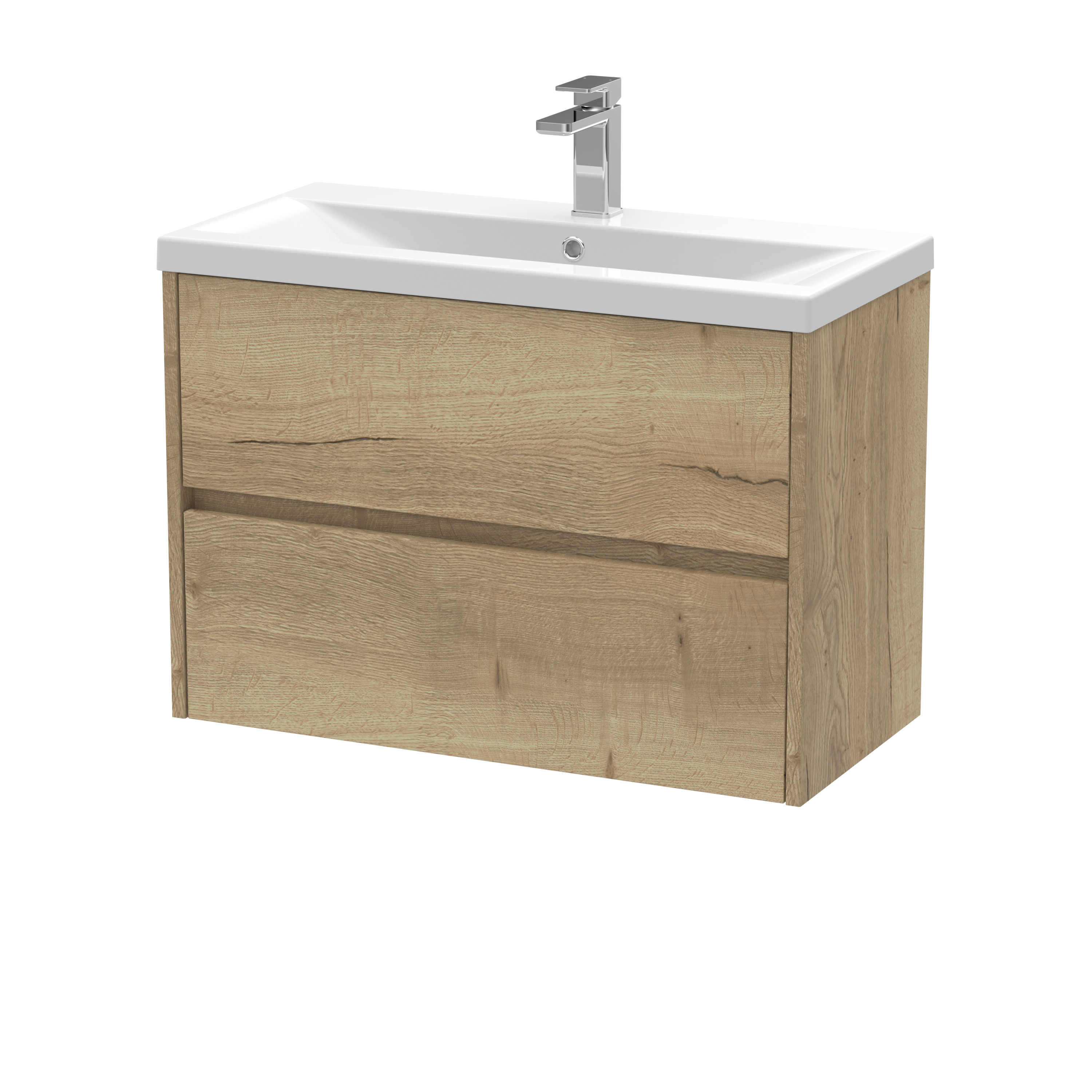 Nuie Havana Autumn Oak 800mm Wall Hung 2 Drawer Unit and Mid Edge Basin HAV806A
