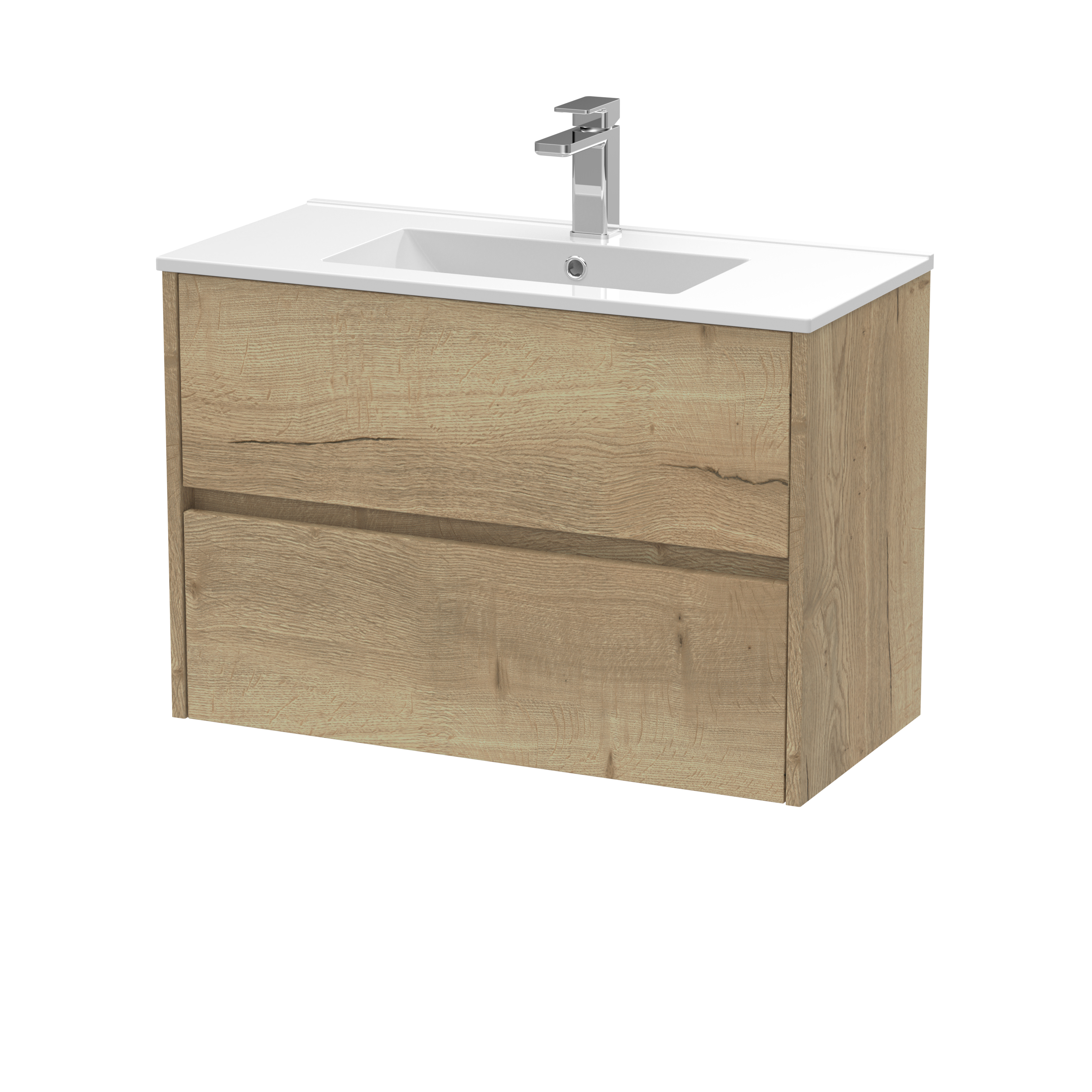 Nuie Havana Autumn Oak 800mm Wall Hung 2 Drawer Unit and Basin HAV806B