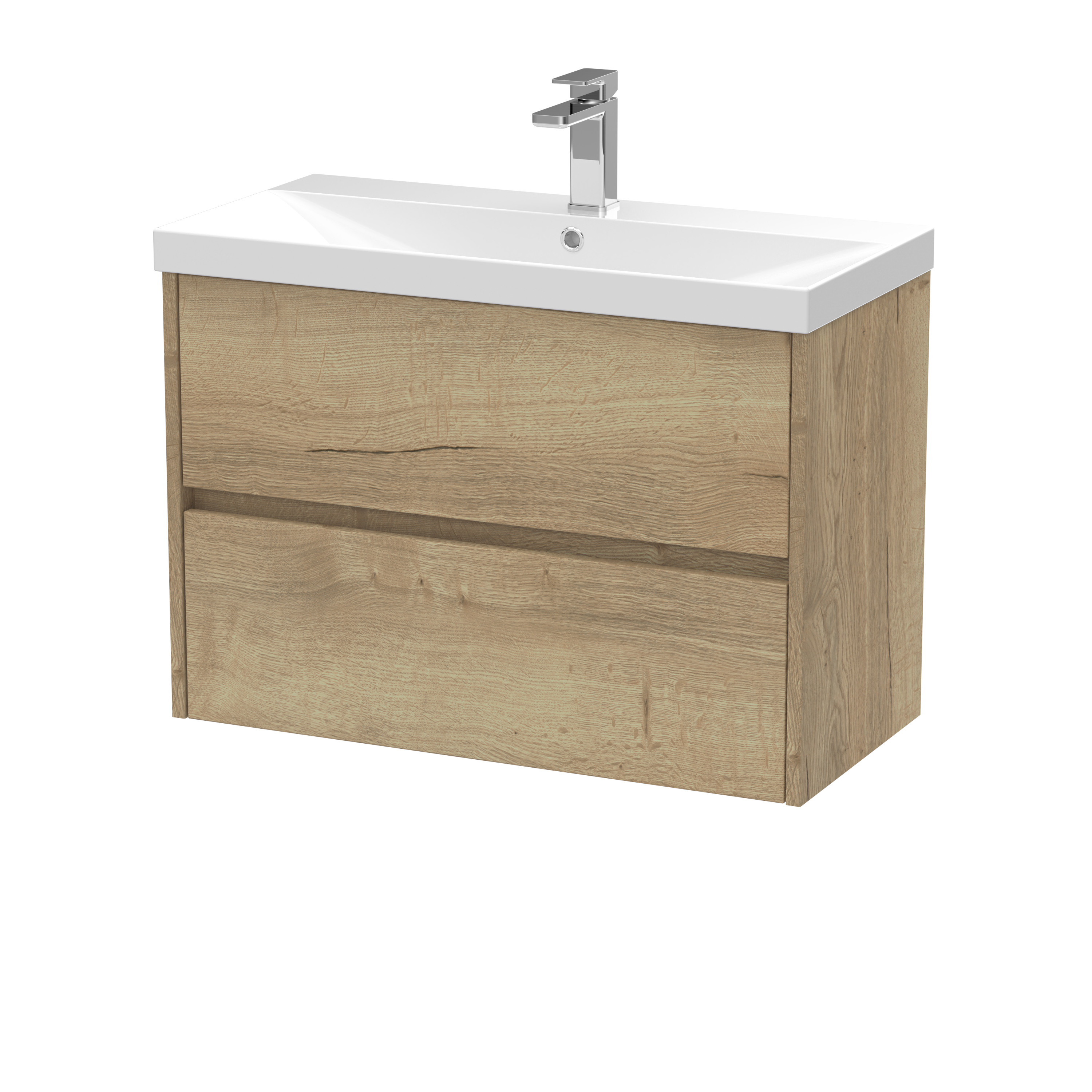 Nuie Havana Autumn Oak 800mm Wall Hung 2 Drawer Unit and Thin Edge Basin HAV806D