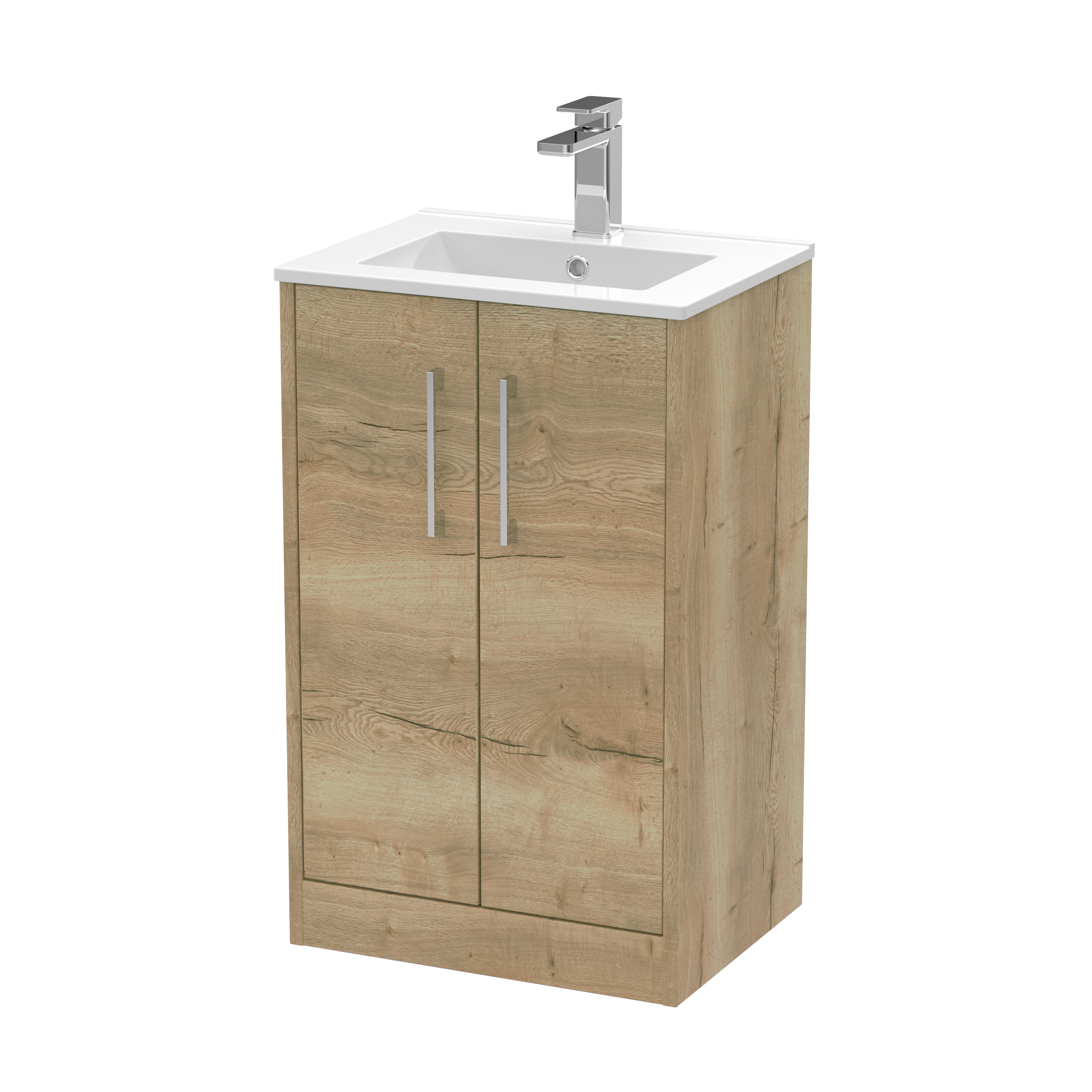 Hudson Reed Juno Autumn Oak 500mm Floor Standing 2 Door Vanity Unit and Basin JNU1801B