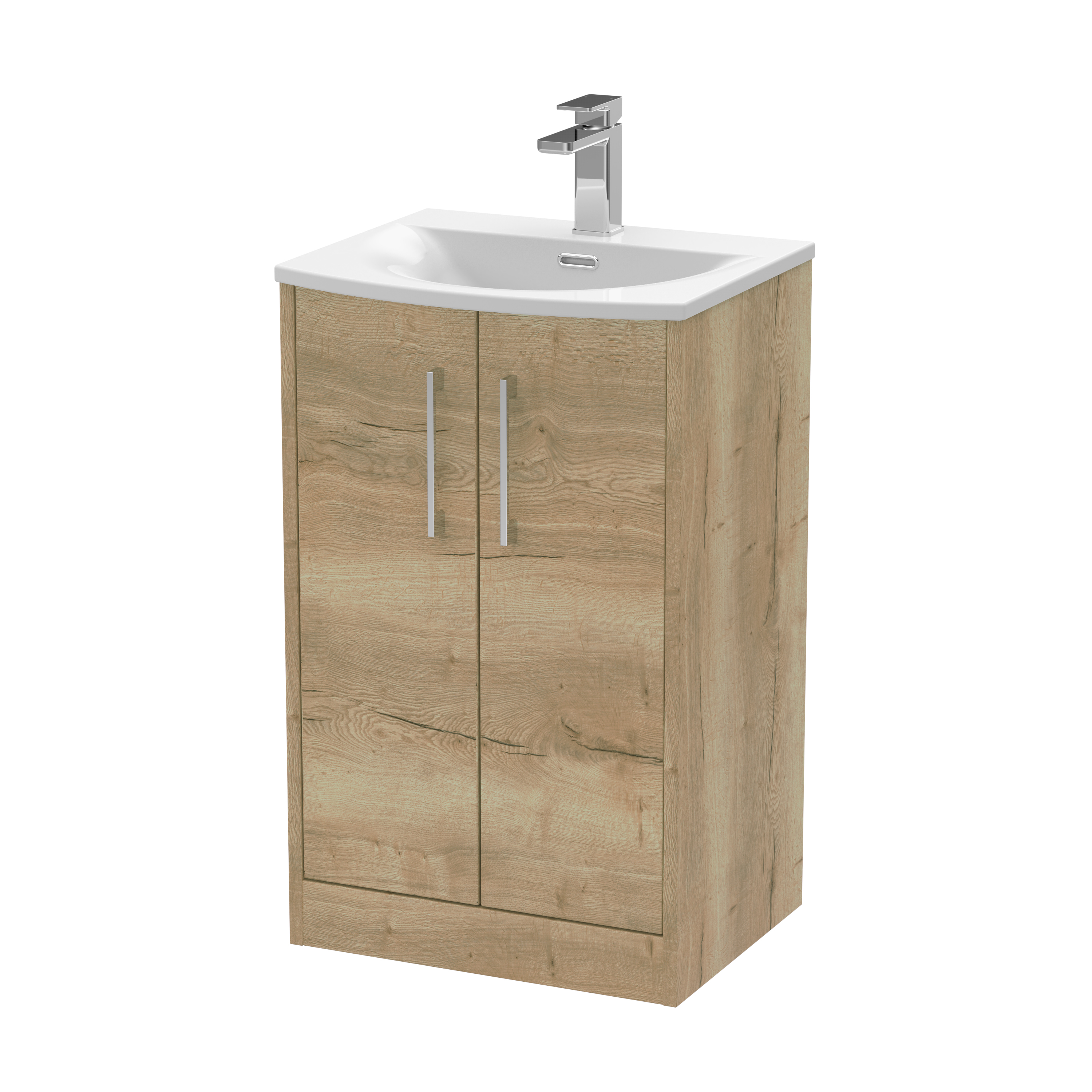 Hudson Reed Juno Autumn Oak 500mm Floor Standing 2 Door Vanity Unit and Curved Ceramic Basin JNU1801G