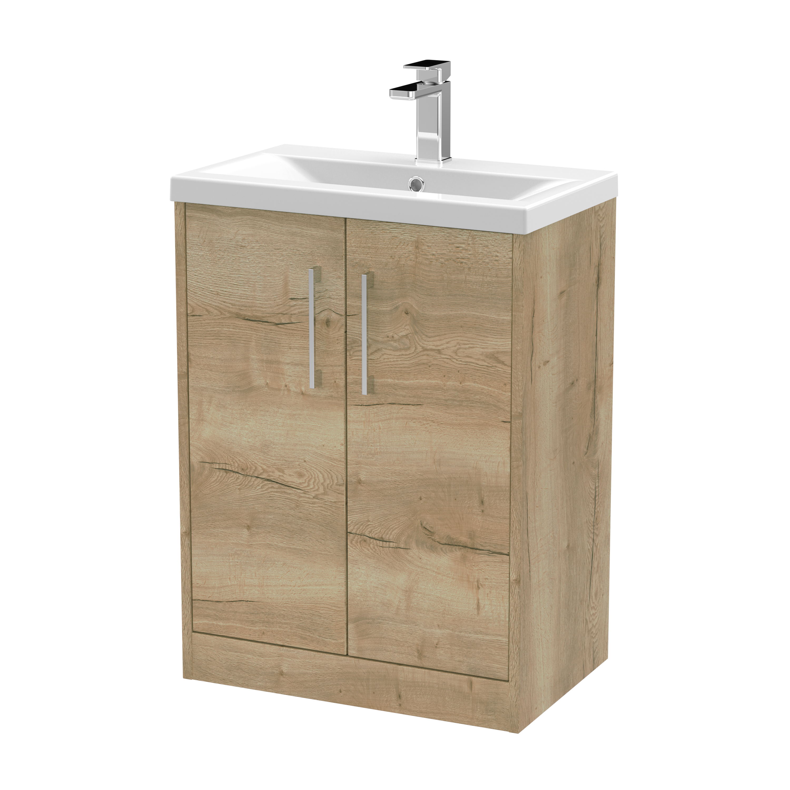 Hudson Reed Juno Autumn Oak 600mm Floor Standing 2 Door Vanity Unit and Mid Edge Ceramic Basin JNU1803A