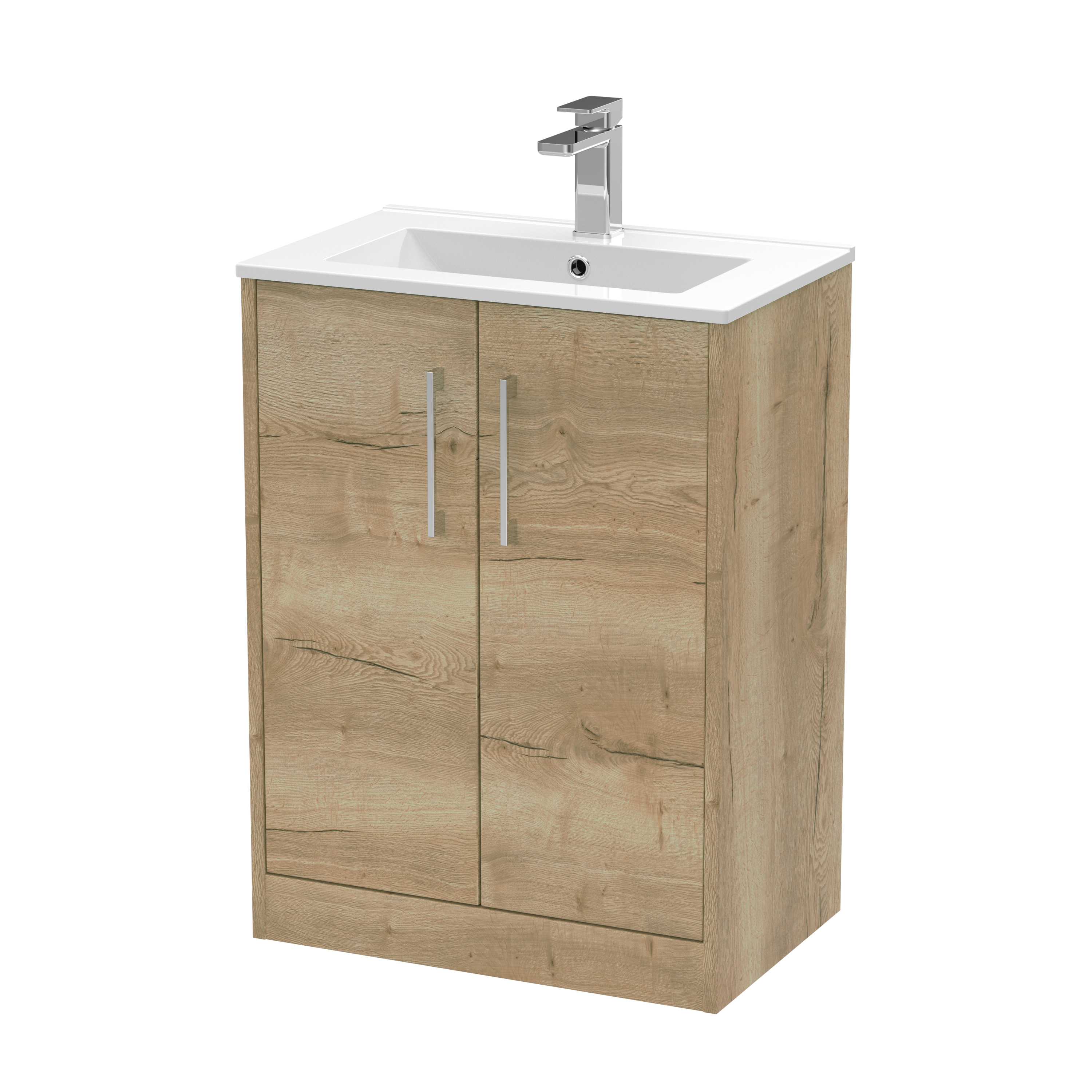 Hudson Reed Juno Autumn Oak 600mm Floor Standing 2 Door Vanity Unit and Basin JNU1803B