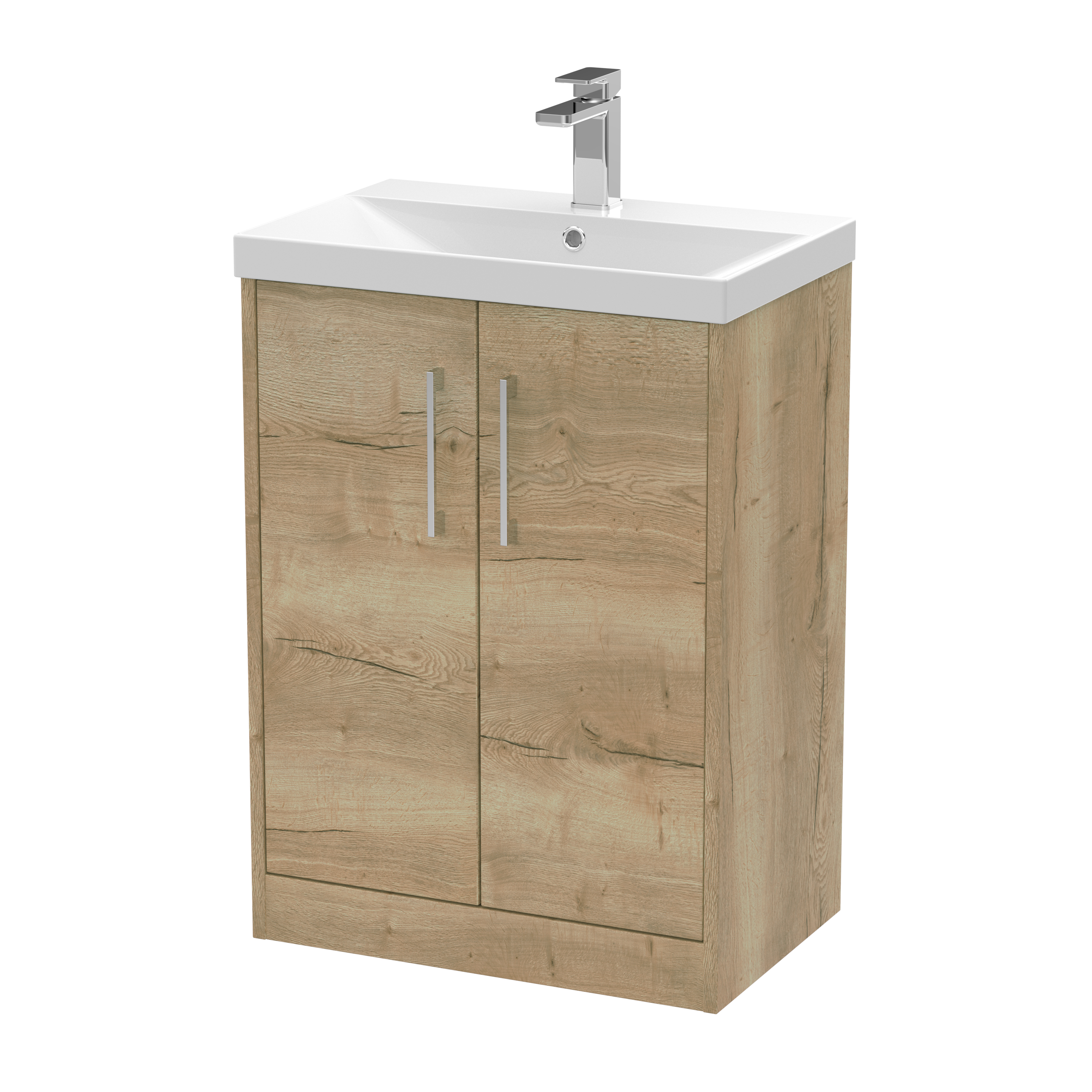 Hudson Reed Juno Autumn Oak 600mm Floor Standing 2 Door Vanity Unit and Thin Edge Basin JNU1803D