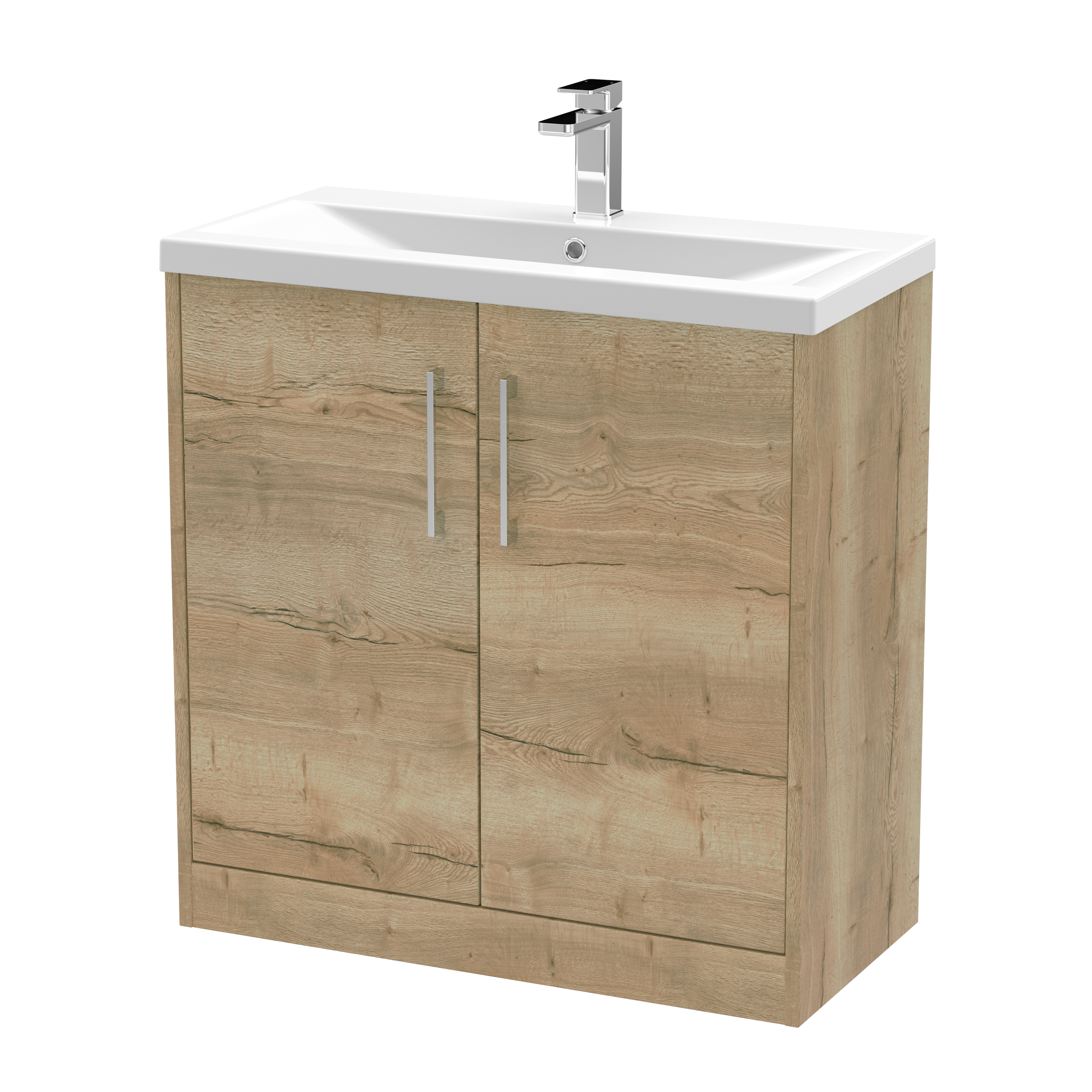 Hudson Reed Juno Autumn Oak 800mm Floor Standing 2 Door Vanity Unit and Mid Edge Ceramic Basin JNU1805A