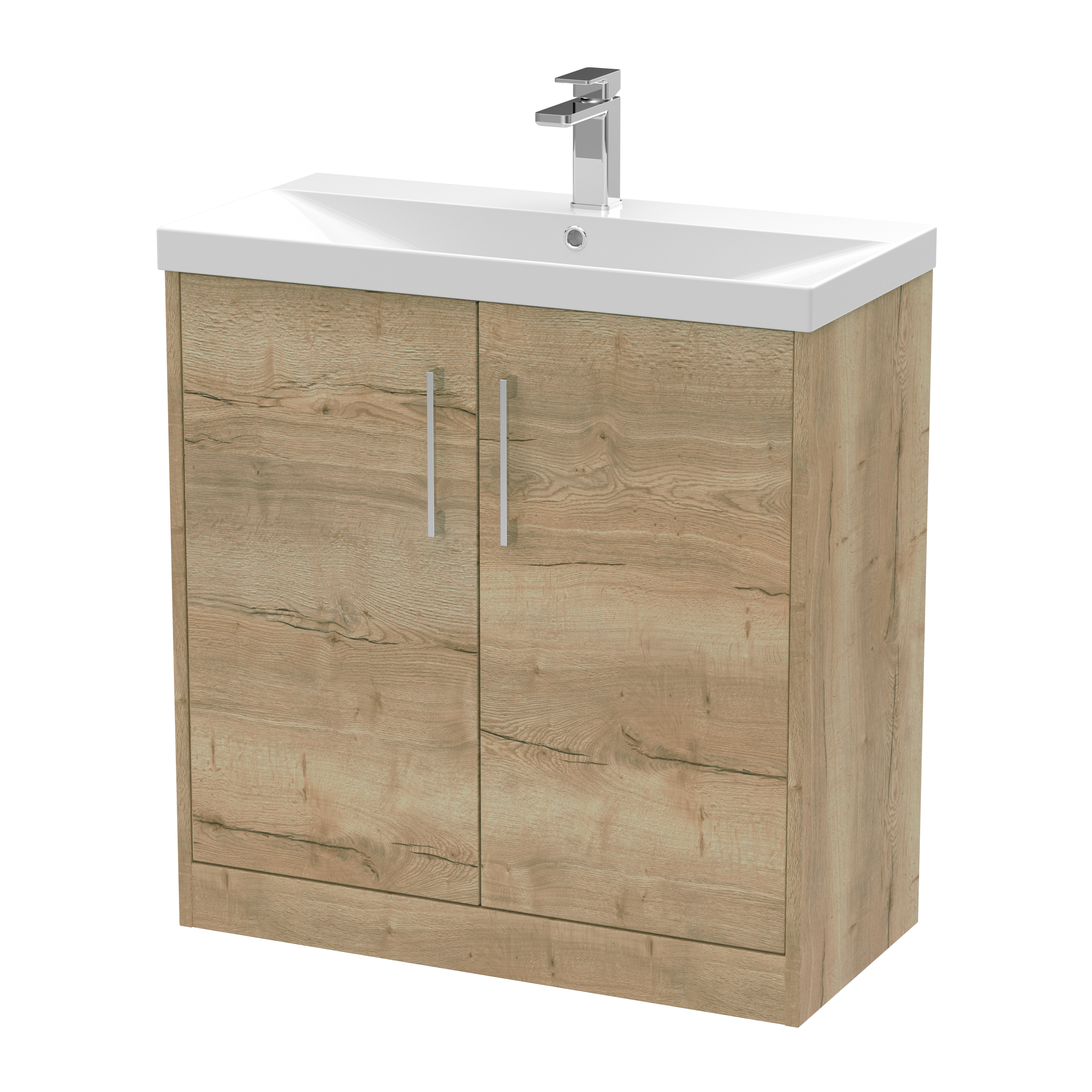Hudson Reed Juno Autumn Oak 800mm Floor Standing 2 Door Vanity Unit and Thin Edge Basin JNU1805D